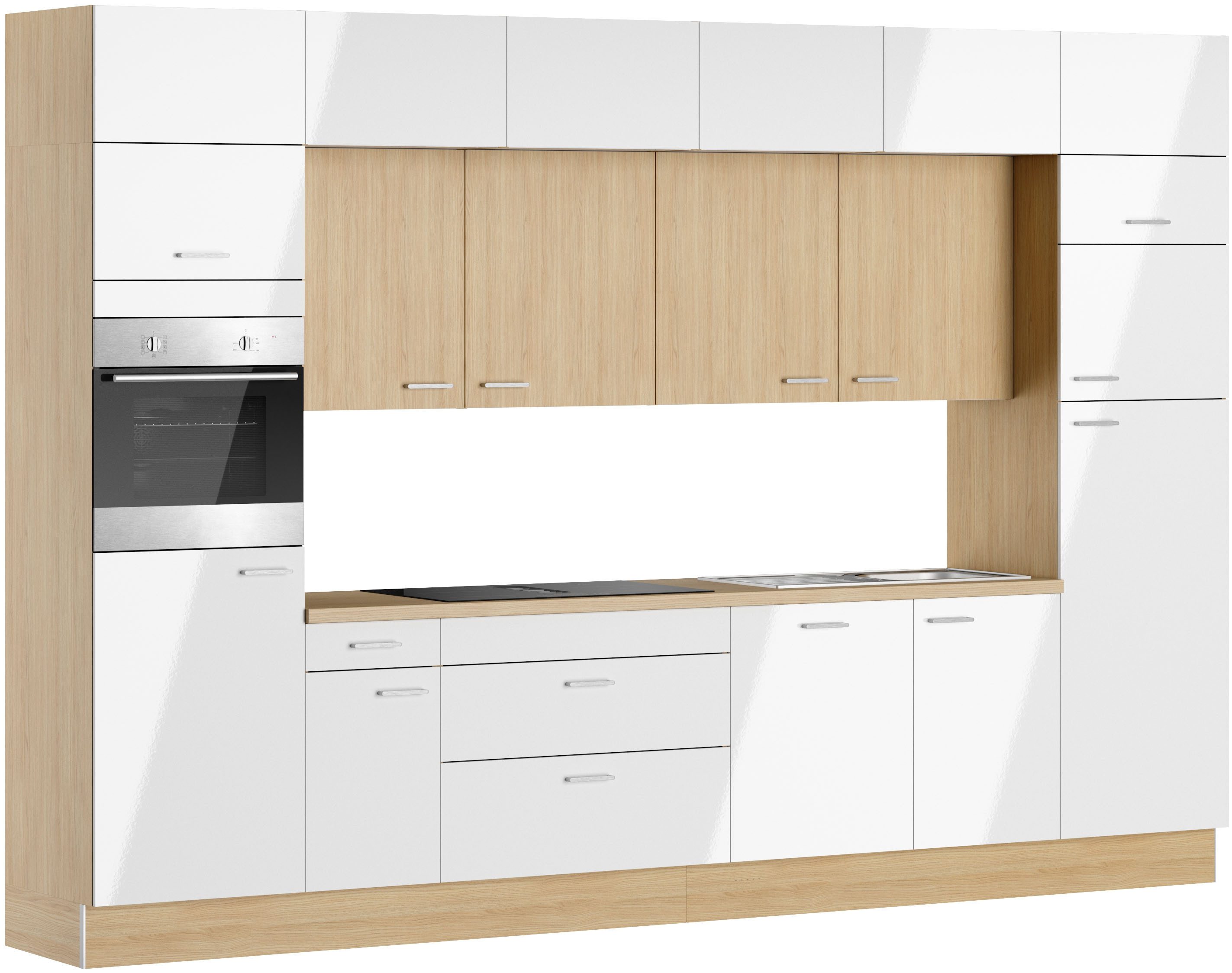 KOCHSTATION Küchenzeile KS-Lucy wahlweise mit Induktionskochfeld mit integriertem Dunstabzug, Breite 360 cm, Soft-Close, inkl. Zubehör, wahlweise mit E-Geräten