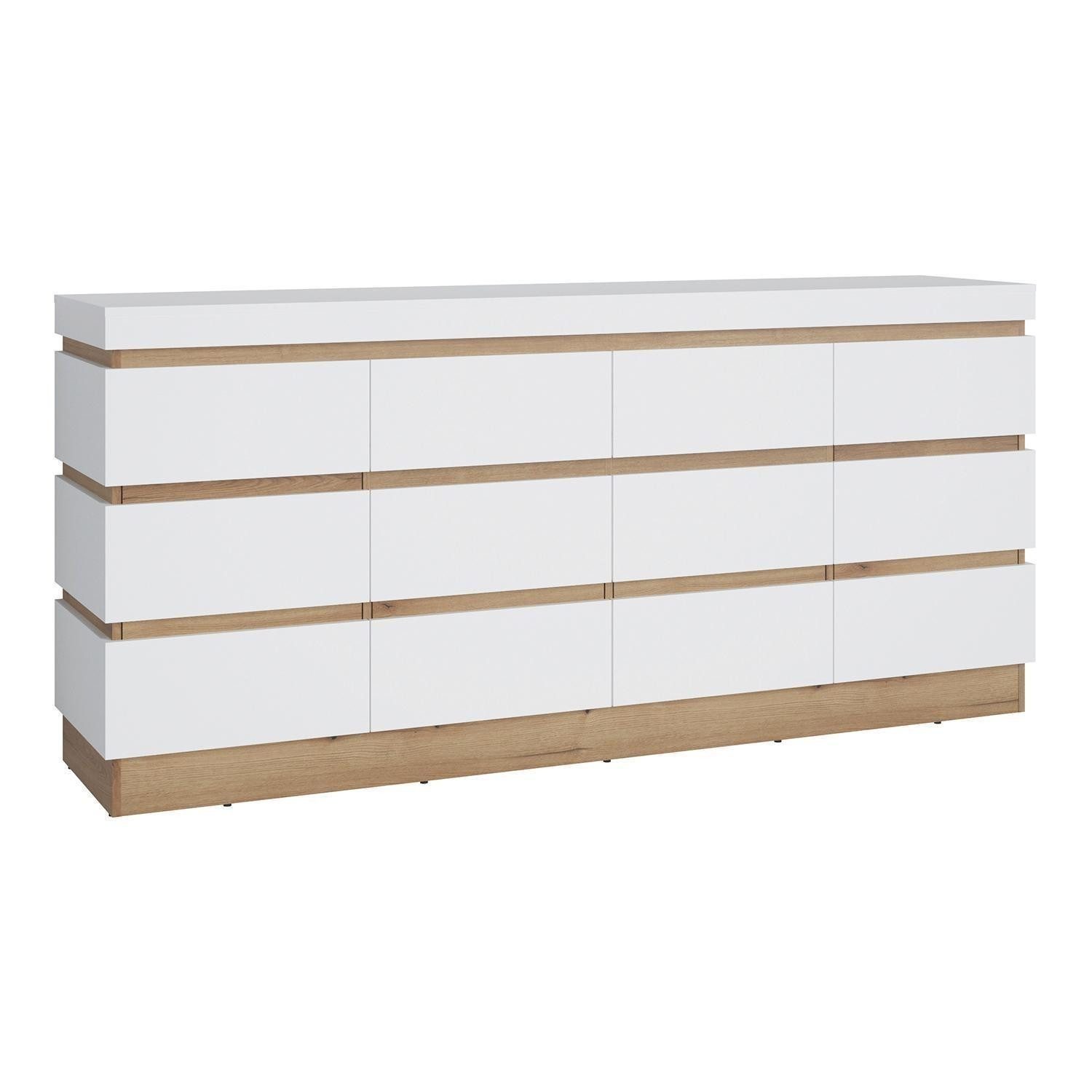 Sideboard CALABRIA, Alpinweiß, Evoke Eiche Dekor, 4 Türen, 2 Schubladen, B 201 x H 93 x T 45 cm