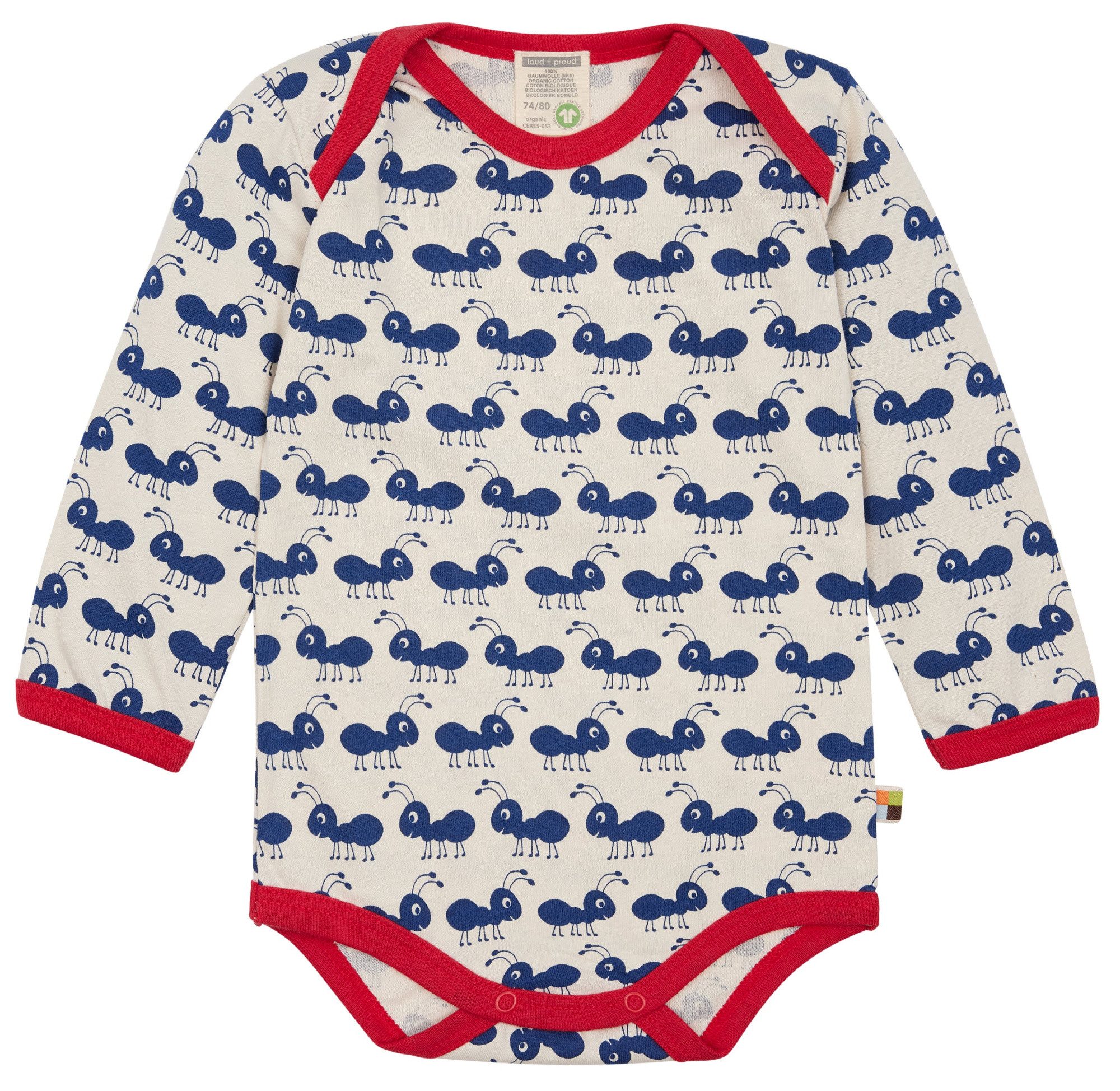 loud + proud Langarmbody mit Ameisen Druckmotiv Bio Baumwolle, GOTS