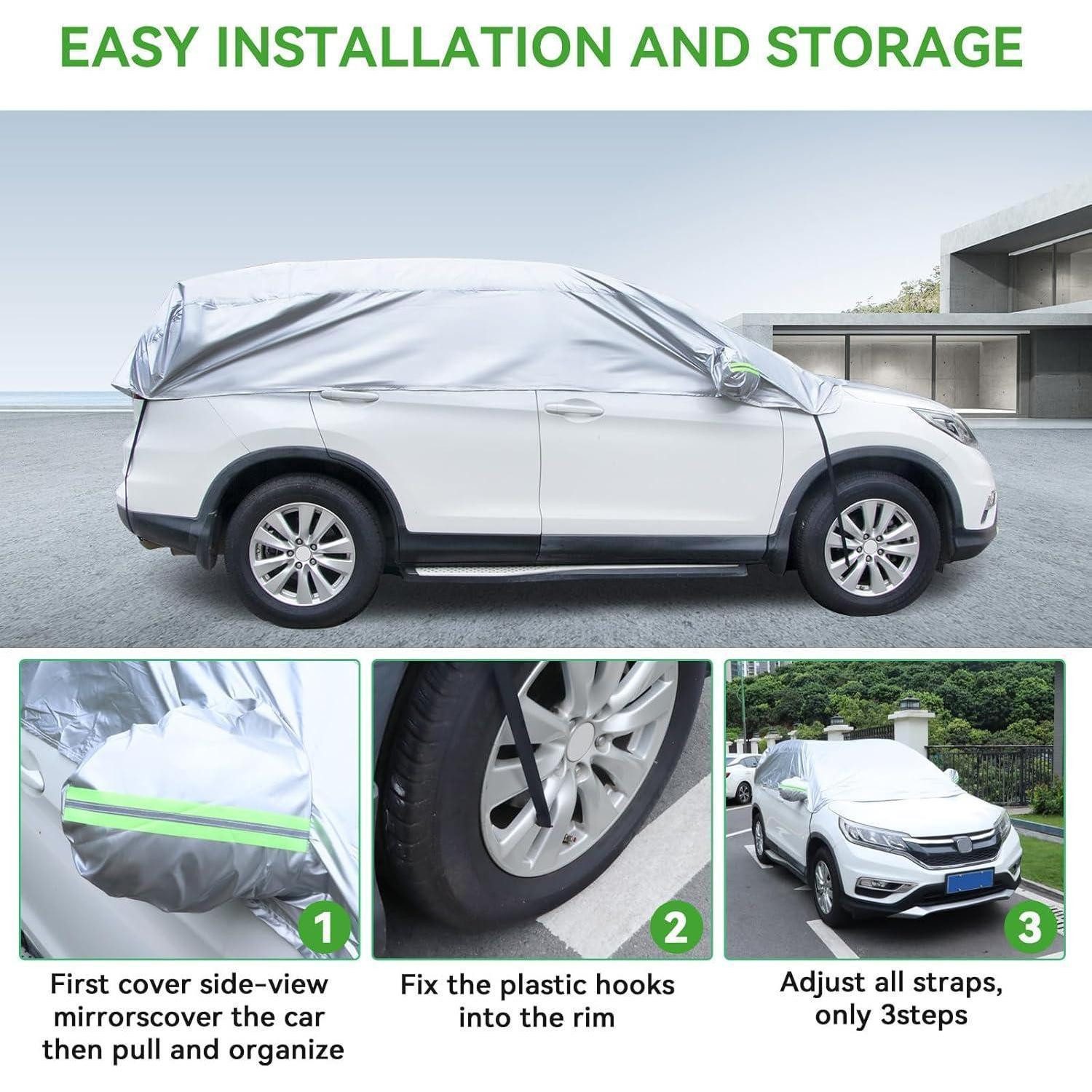 LuxusKollektion Autoplane Halbgarage Auto SUV Wasserdicht Outdoor Winter Haken Riemen Silber