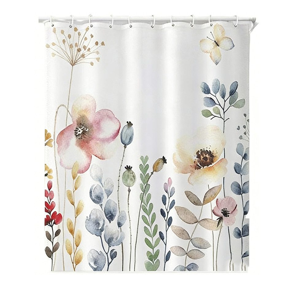 Agger Duschvorhang schimmelresistentes Textil,wasserabweisend,Blumen- und Pflanzenmotiv Breite 180 cm, für Badezimmer und Badewanne, waschbarer Polyester-Badvorhang