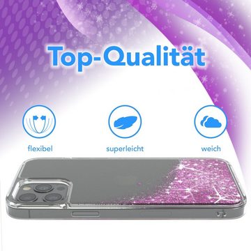 EAZY CASE Handyhülle Liquid Glittery Case für Apple iPhone 12 Pro Max 6,7 Zoll, Bumper Case Back Cover Glitter Glossy Handyhülle Etui Violett Lila