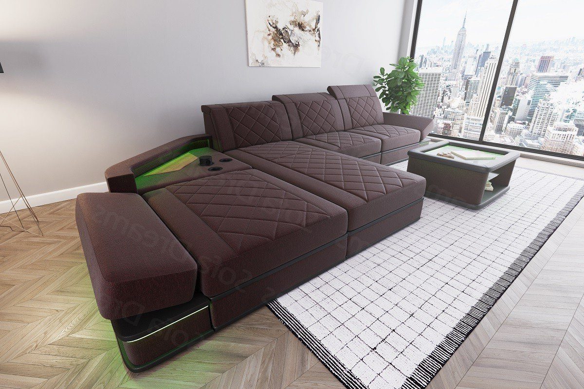 Sofa Dreams Ecksofa Design Strukturstoff Stoff Sofa Perugia L Form H Polster Stoff Sofa, Polstersofa mit LED-Beleuchtung