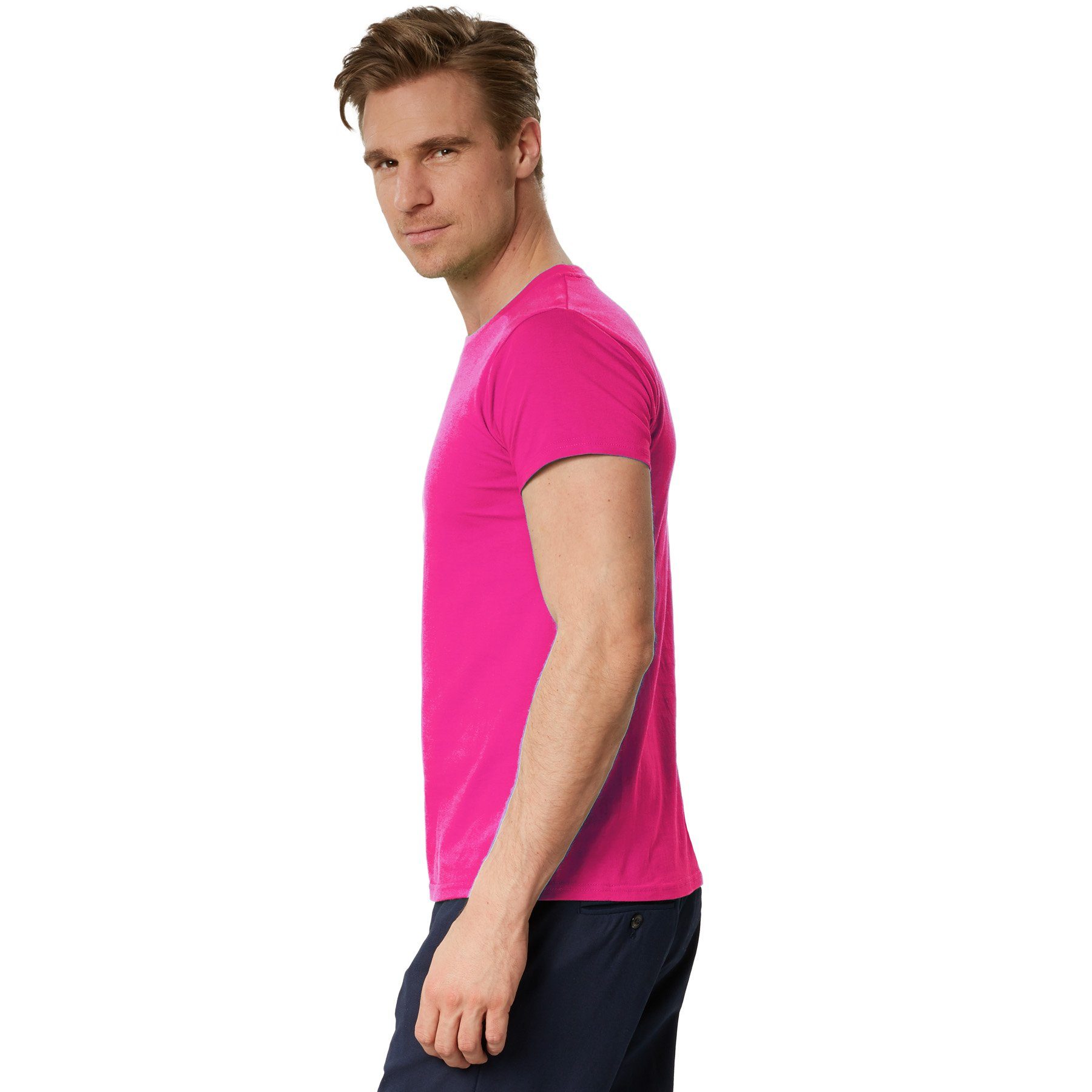 dressforfun T-Shirt Kurzarmtop, Für viele Outfits & Auftritte, Rundhals mit (Freizeitoberteil, Konfektionsgröße XXL in pink) Einfarbiges T-Shirt für Männer, Fes – Bild 3 von 5