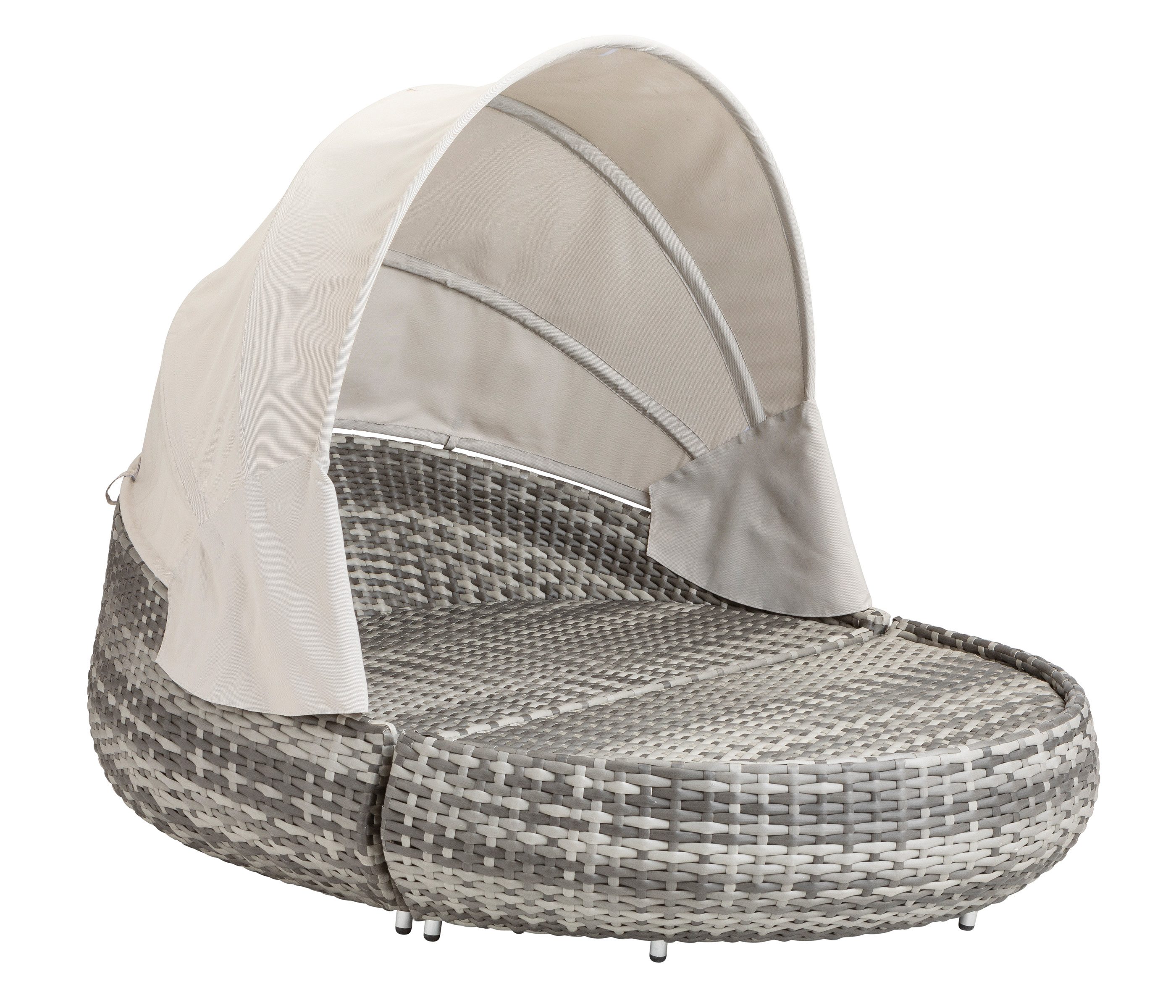 Dehner Gartenlounge-Set Daybed Tulum, 179 x 163 x 220 cm (B/H/T), Liegefläche 146 x 179 cm, gemütliche Sonnenliege mit Faltdach und Polstern