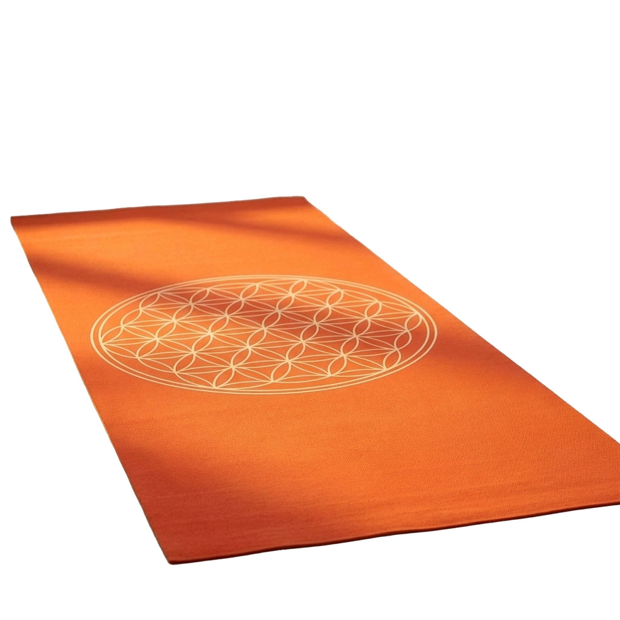 Yogishop Teppich Yogateppich cotton rug - flower of life - siena/cream, rechteckig, Baumwoll-Yogateppich mit Blume des Lebens Stickerei, naturbelassen
