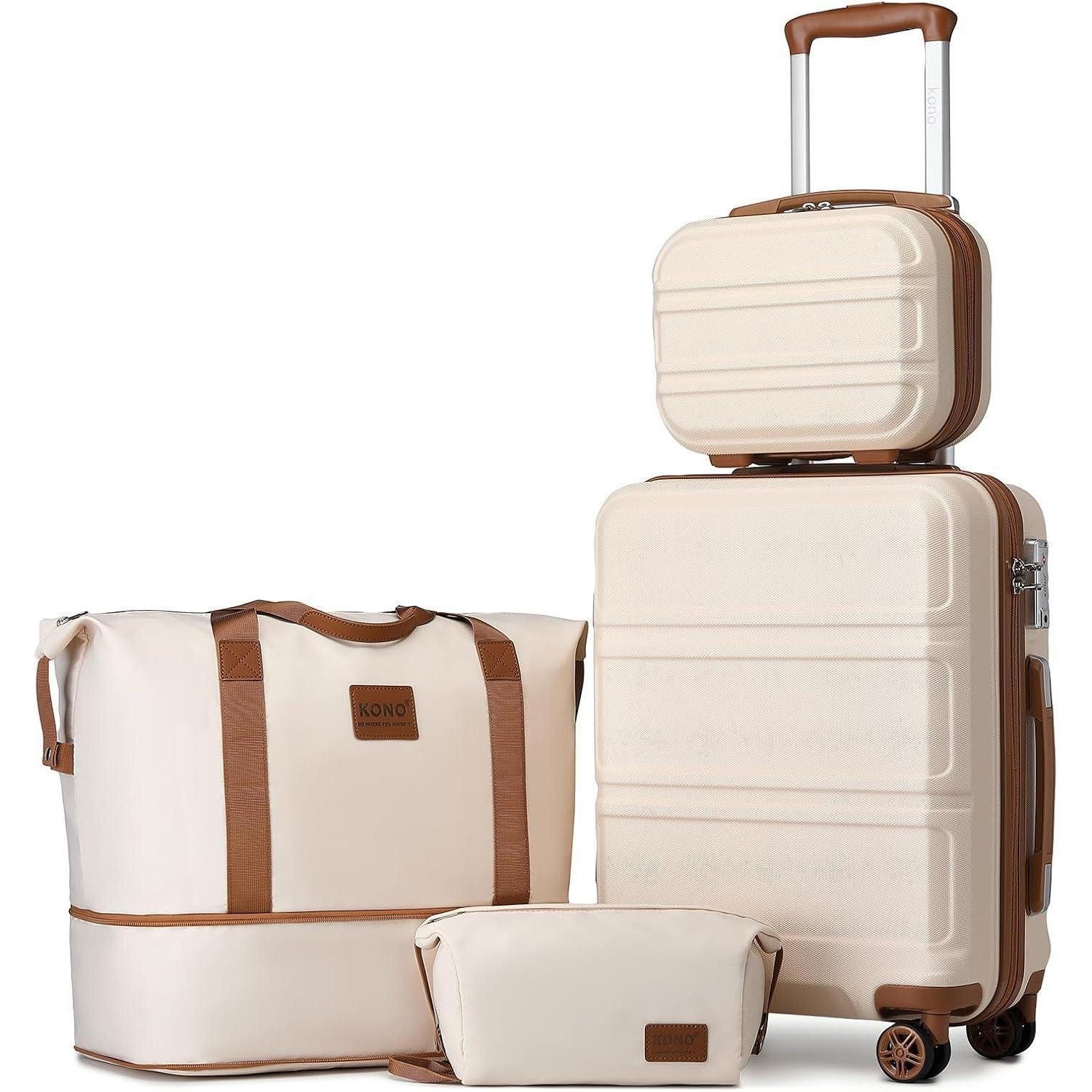 Kofferset Koffer Set Hartschale Handgepäck Weiß Braun Handgepäck Koffer Set 4tlg