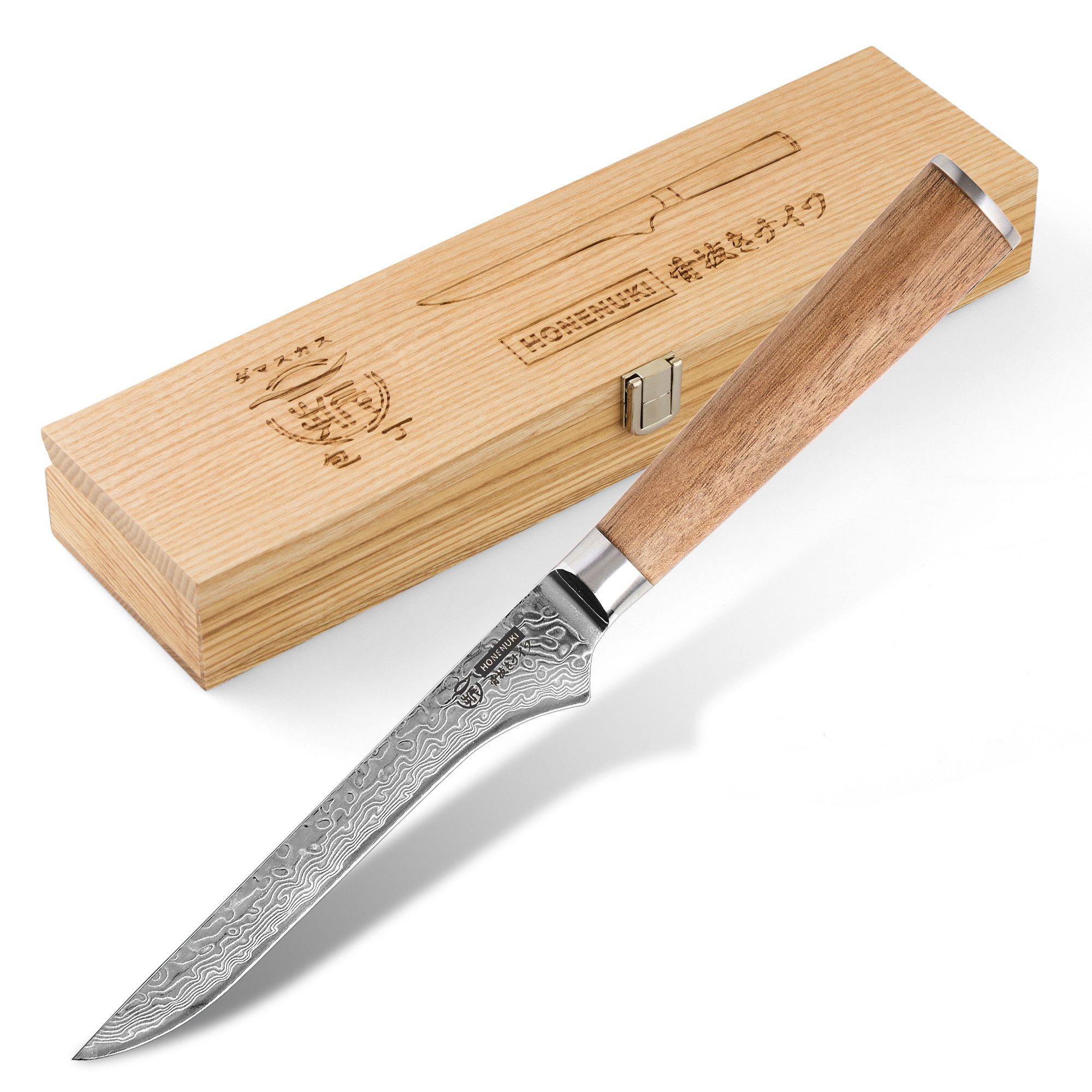 HITOFURI® Damastmesser HITOFURI® HONENUKI Damaskusmesser Universalmesser Premium Messer, inkl. einer edlen Holzbox, Messerscheide, Pflegetuch sowie Pflegeöl