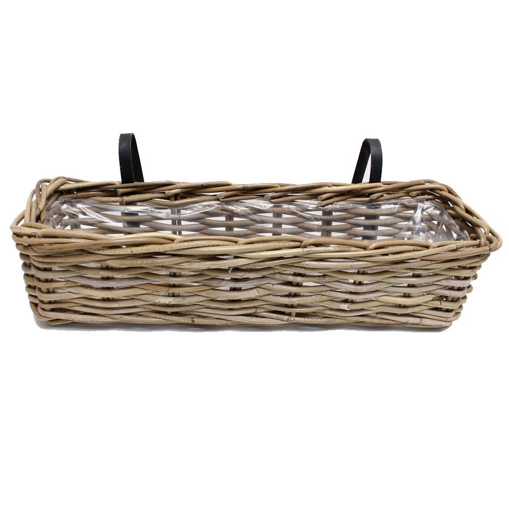 Home-trends24.de Balkonkasten Rattan Blumenkasten Blumenkästen Blumentopf mit Metallbügel 58 cm