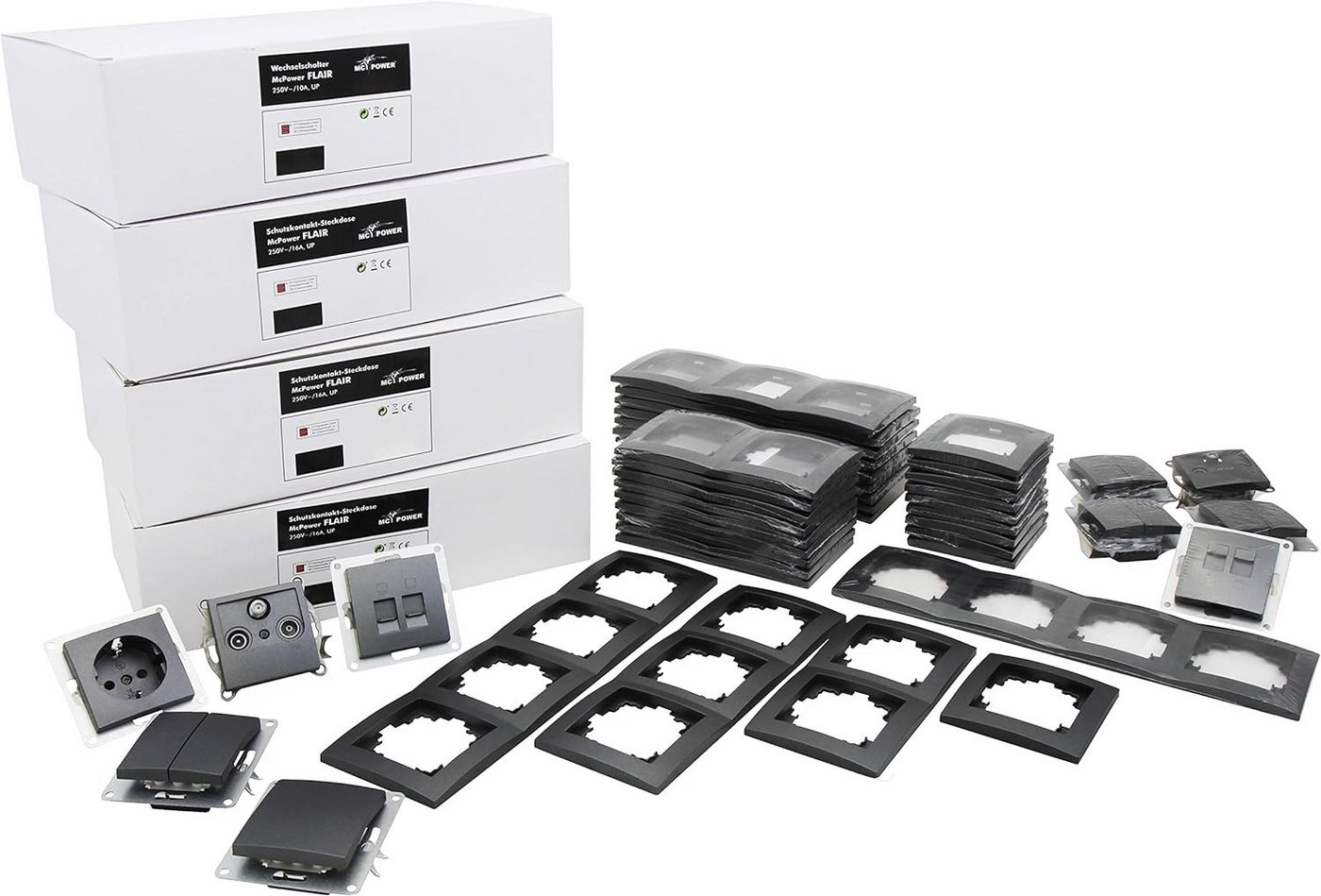 McPower Steckdose MC POWER - FLAIR - Wand Steckdosen und Schalter Set, Megaset, 100-te