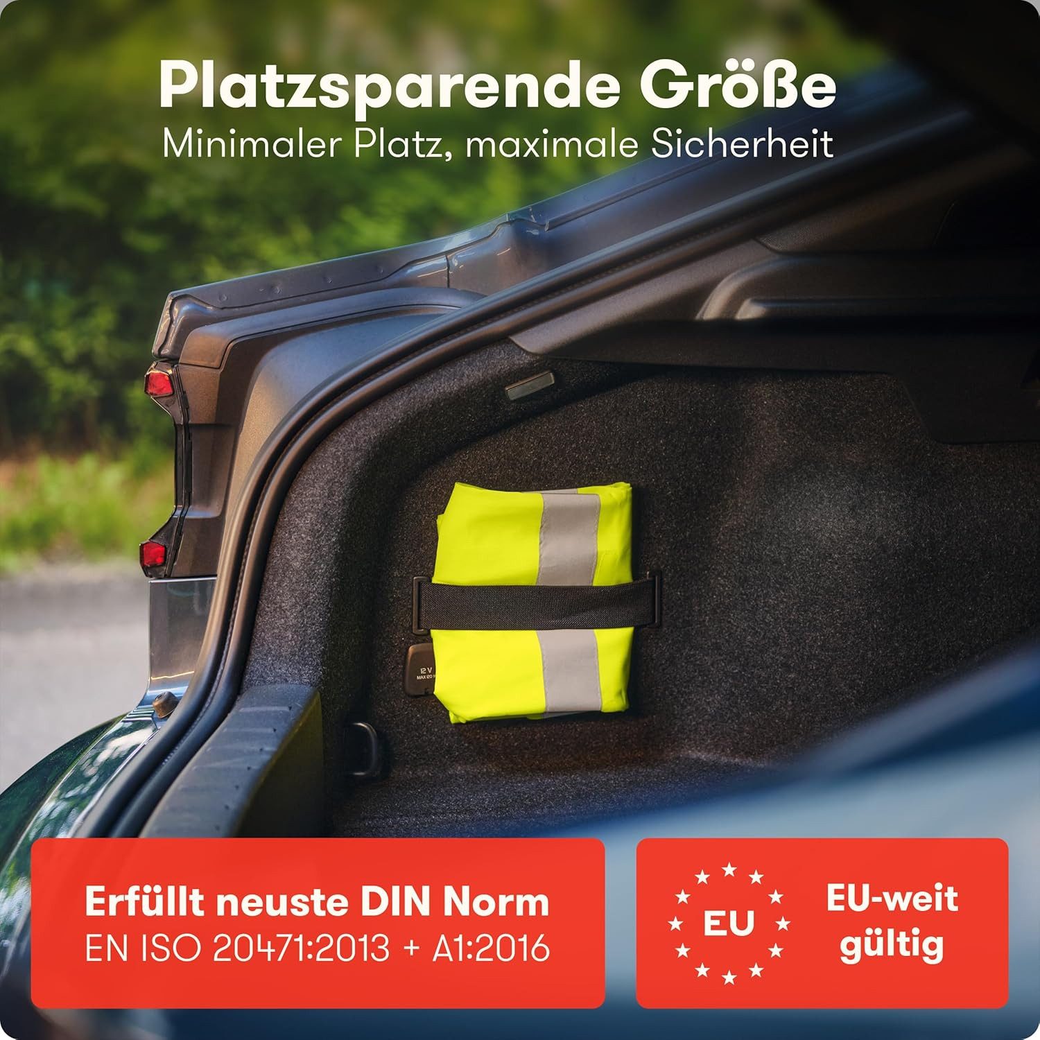 Purahelp Warnweste Auto - Europaweit gültig nach EN ISO 20471 (Reflektierende Warnweste Auto - Sicherheitsweste Auto Warnweste Gelb, 2-tlg) Warnschutzweste - Sicherheitswesten