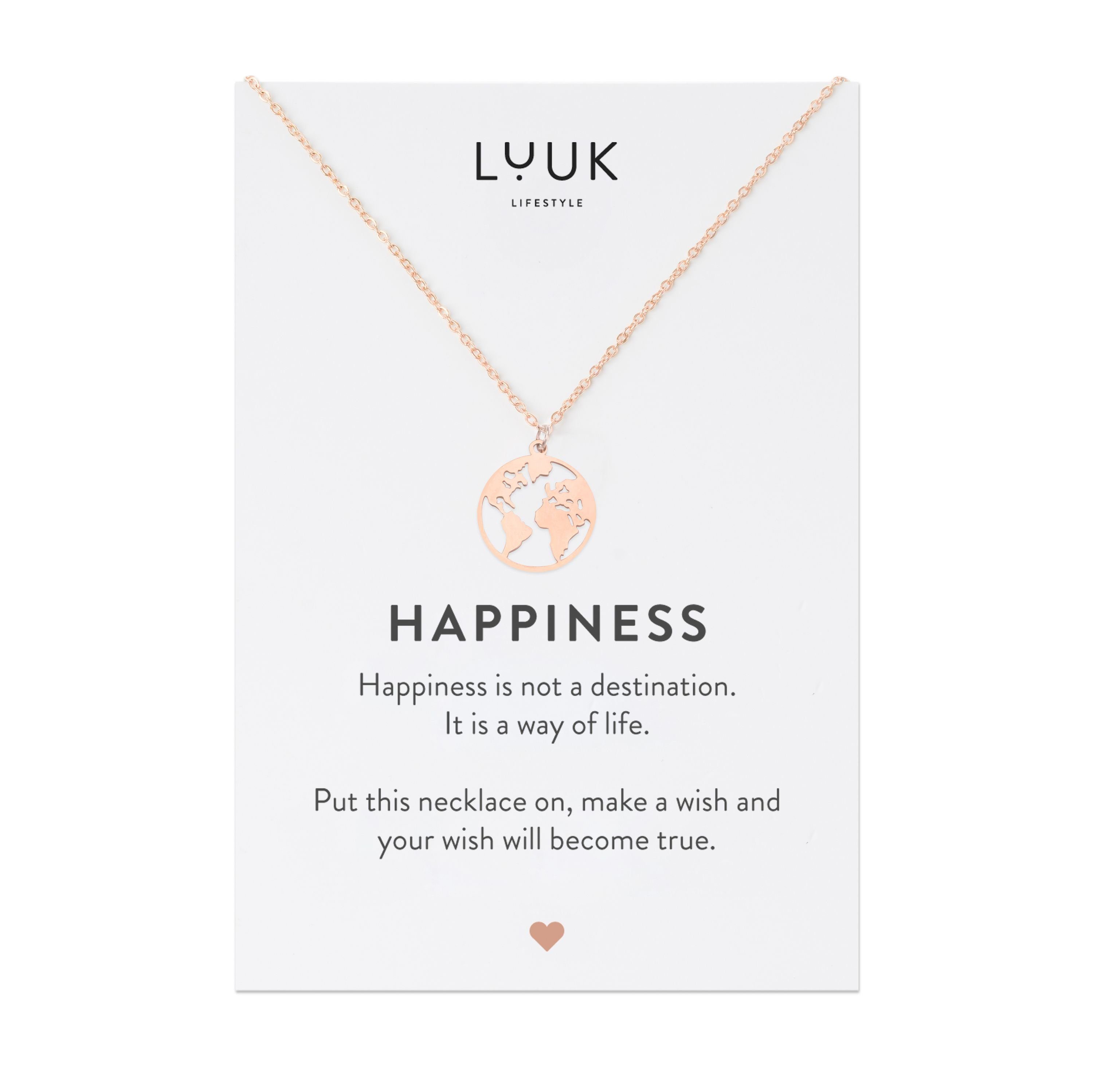 LUUK LIFESTYLE Kette mit Anhänger Weltkarte, Geschenkidee für Freundin, Verlobte Rosé