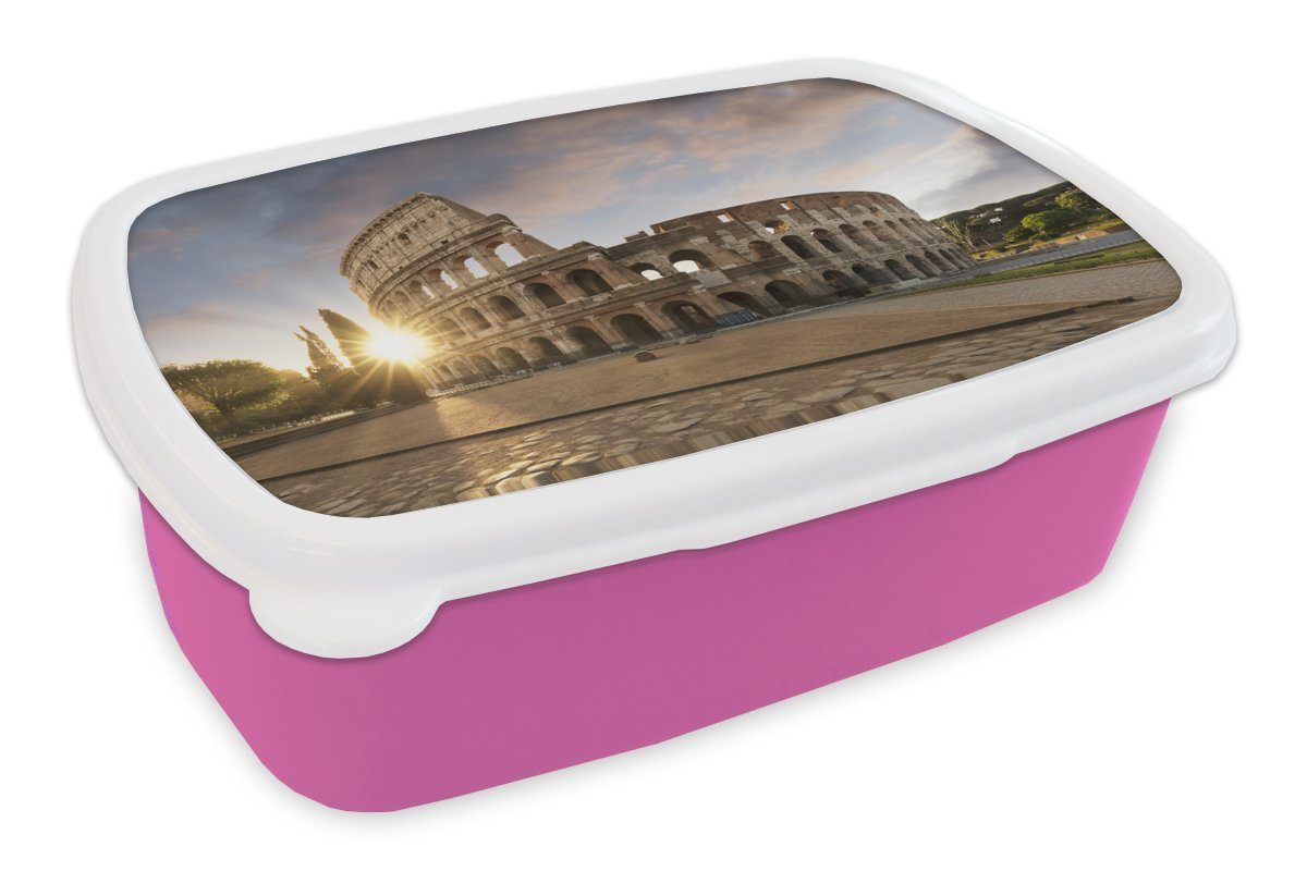 Kolosseum (2-tlg), Italien, - MuchoWow Brotdose Kunststoff rosa Kinder, Mädchen, Brotbox Lunchbox für Rom Snackbox, Erwachsene, - Kunststoff,