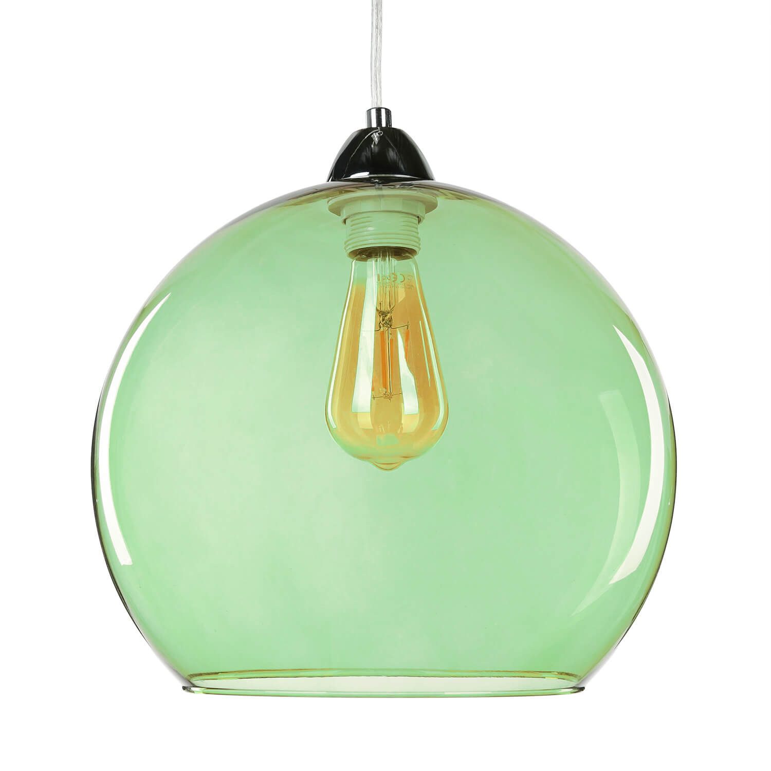 Licht-Erlebnisse Pendelleuchte BILBAO, ohne Leuchtmittel, Hängelampe Grün Glas Chrom zeitlos Kugel Schirm Esszimmer Küche