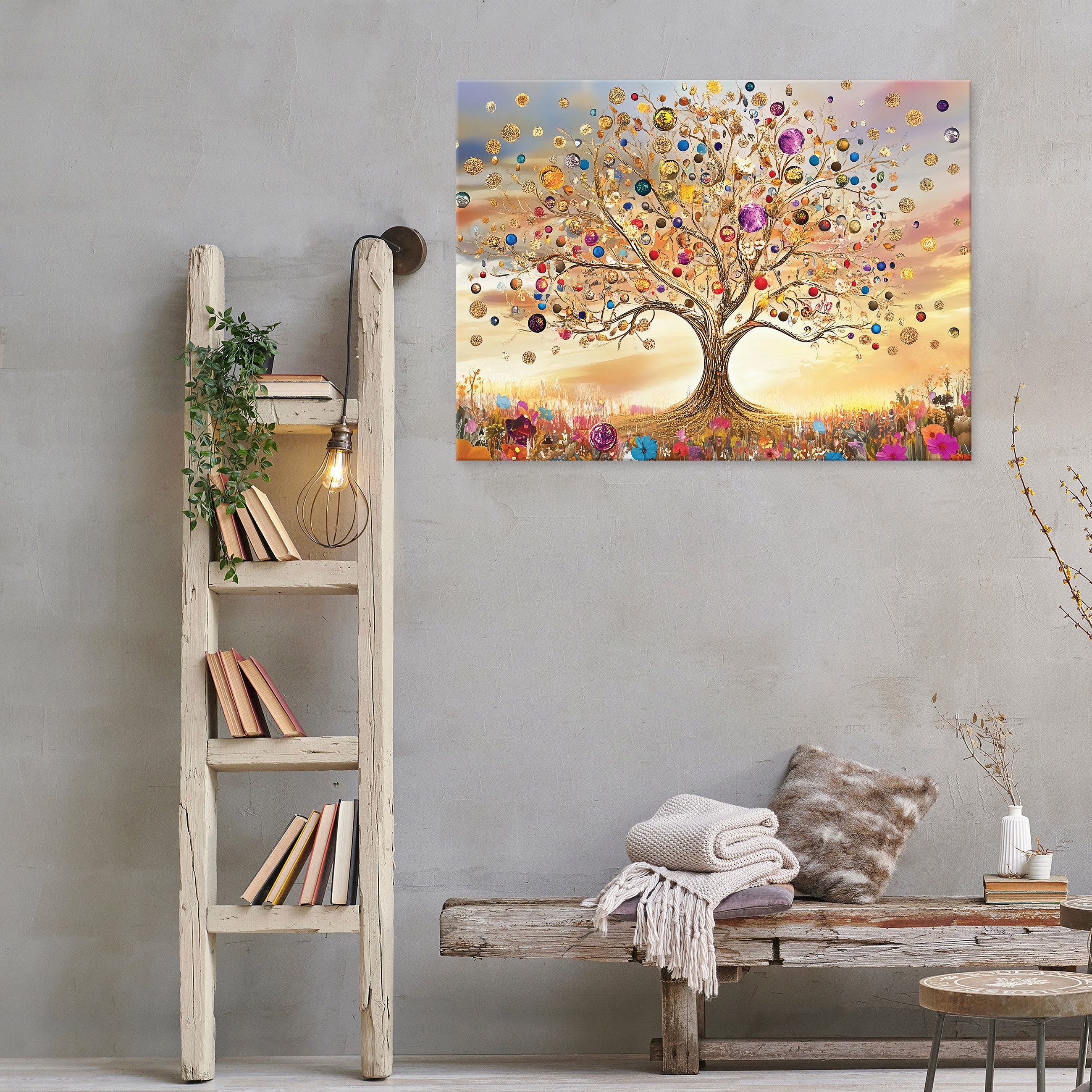 Wallarena Leinwandbild Abstrakt Bunt Baum Beige günstig online kaufen