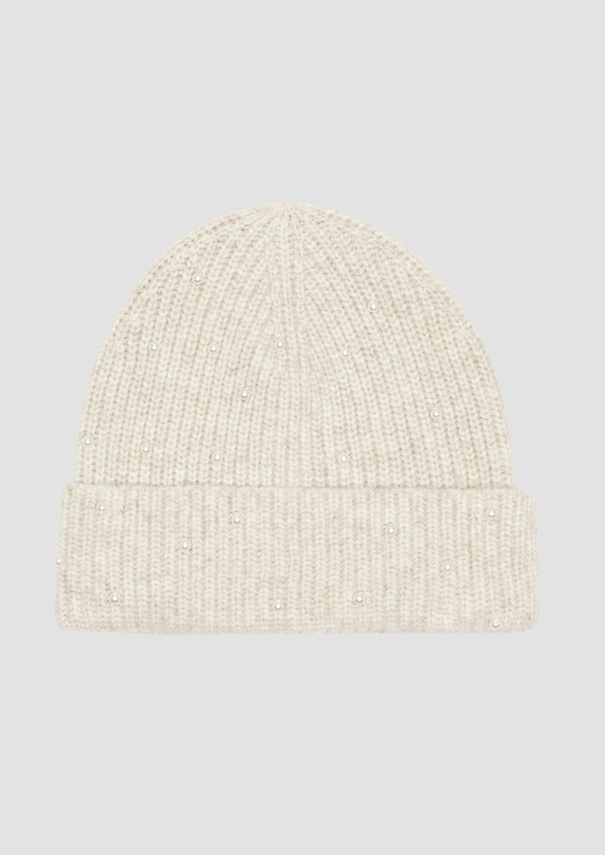 s.Oliver Strickmütze Mütze Gestrickte Beanie mit Schmuckperlen