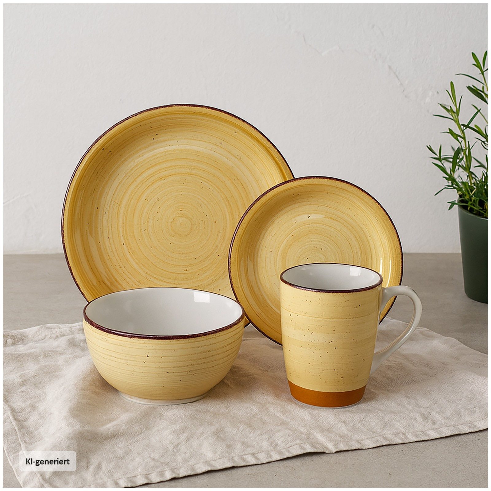 NTK-Collection Frühstücks-Geschirrset 16-teiliges Tafelservice aus Keramik Beige (16-tlg), Keramik, Frühstücksset Geschirrset