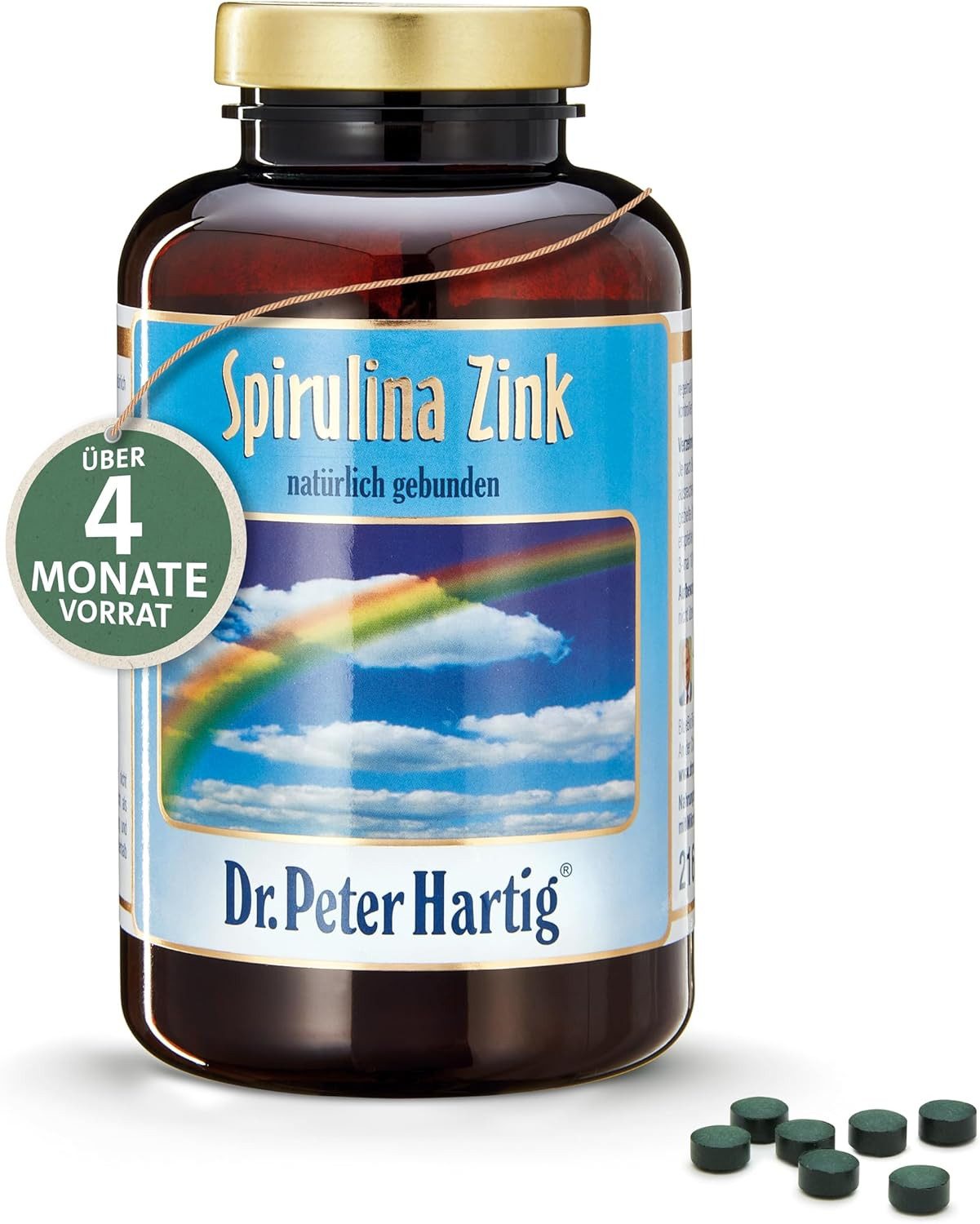 Dr. Peter Hartig Spirulina Zink, unterstützt das Immunsystem, Haut, Haare, Nägel, Presslinge, 1080 Presslinge, 4-Monats-Vorrat, à 216 g, Spirulina Zink 1080 Presslinge Vegan