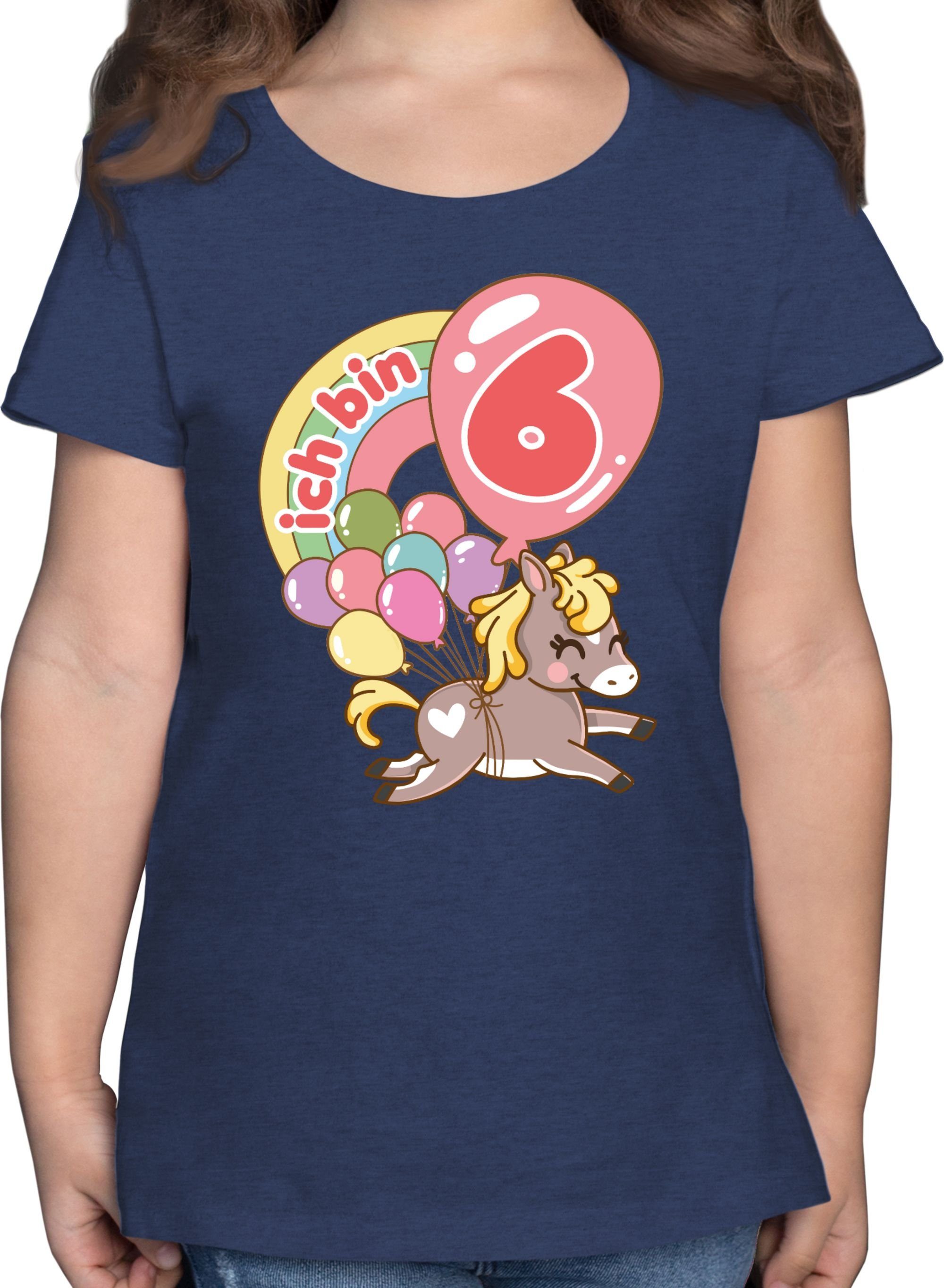 Meliert Dunkelblau - Luftballons 3 6. mit T-Shirt bin sechs Geburtstag Ich Pferd Shirtracer