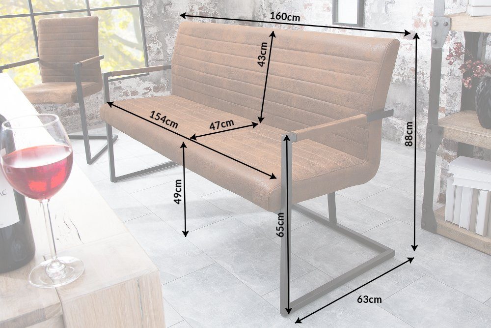 riess-ambiente Sitzbank LOFT 160cm vintage braun, mit Microfaser-Bezug