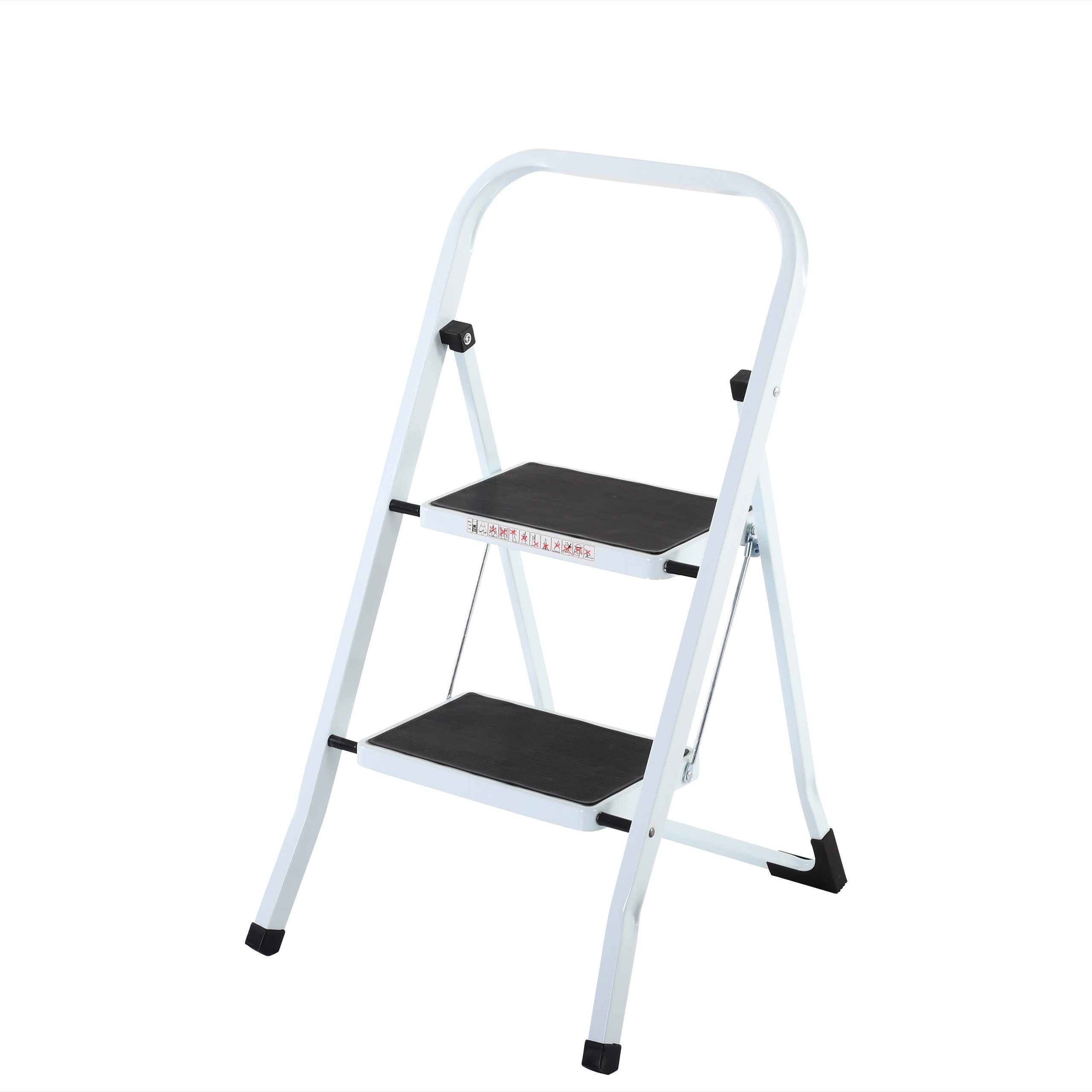 Raburg Klapptritt Step, Klapptritt-Leiter, 2 oder 3 Stufen, Weiß, TÜV/GS geprüft, Stahl, Lock-Klappsperre, rutschhemmende Oberfläche, Füße mit Solid-Grip