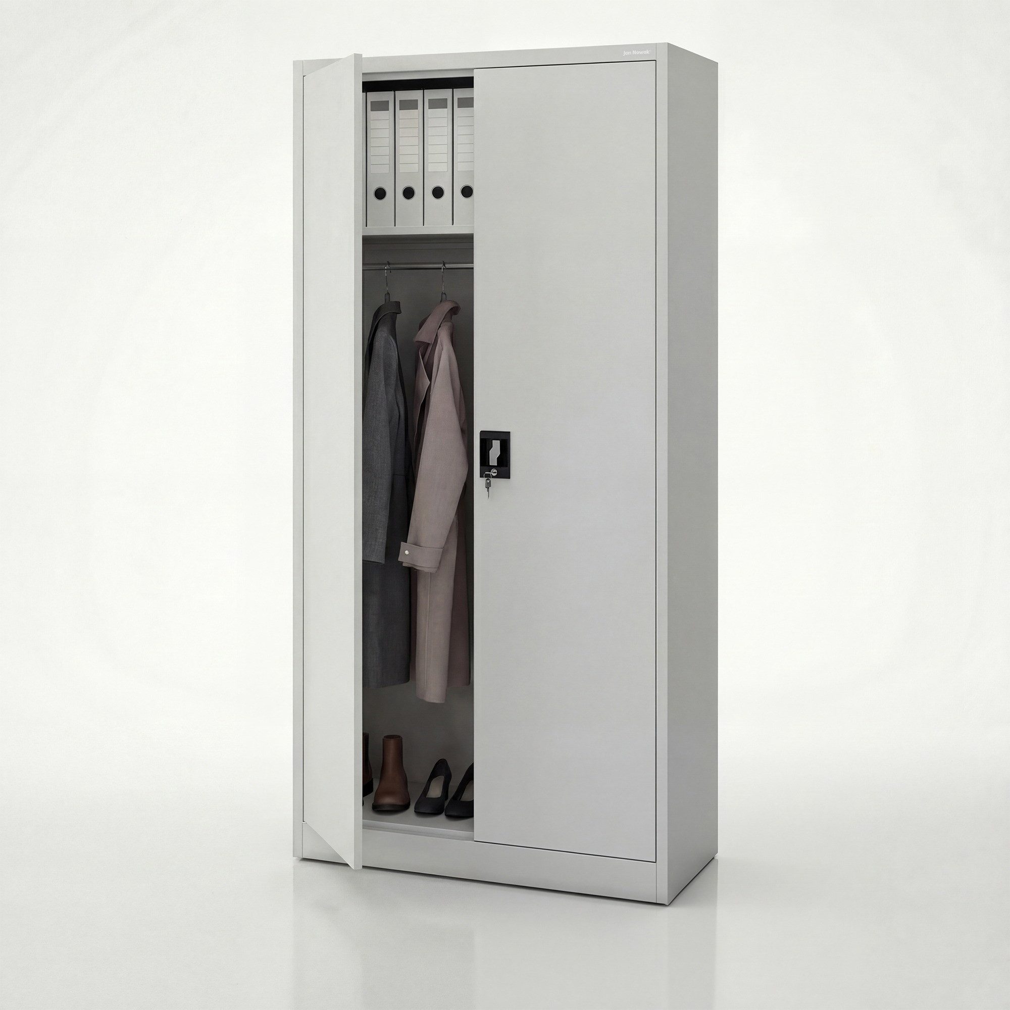 Jan Nowak Mehrzweckschrank Metall Mehrzweckschrank abschließbar 90 cm DAWID 3 Zonen Stahl (0,6 mm Wandmontage möglich PZH-zertifiziert DSGVO-konform) Putzschrank Kleiderstange Schloss 2 Schlüssel robust 11 Farben