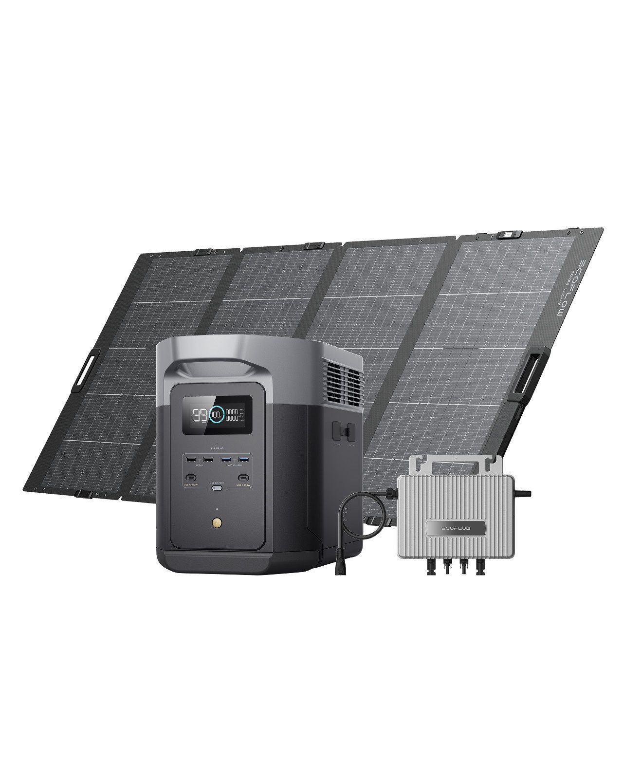 Ecoflow Balkonkraftwerk EcoFlow Delta 2 Max Powerstation mit 0% VAT Mikrowechselrichter 800W, (LFP-Batterie mit 3000 Zyklen, 3000W Max Ausgangsleistung), Solargenerator für Zuhause, Camping, Wohnmobil