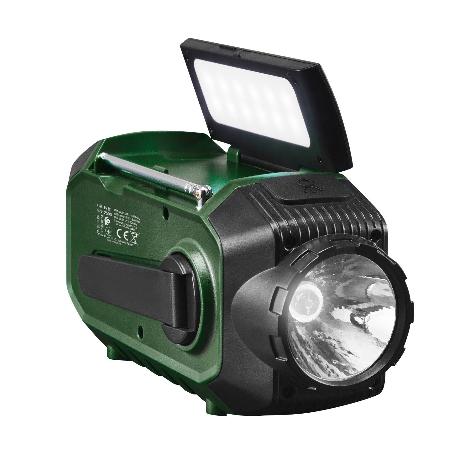 Adler Taschenlampe CR 1919 (1-St), Outdoor-Radio mit Taschenlampe, Powerbank und Bluetooth