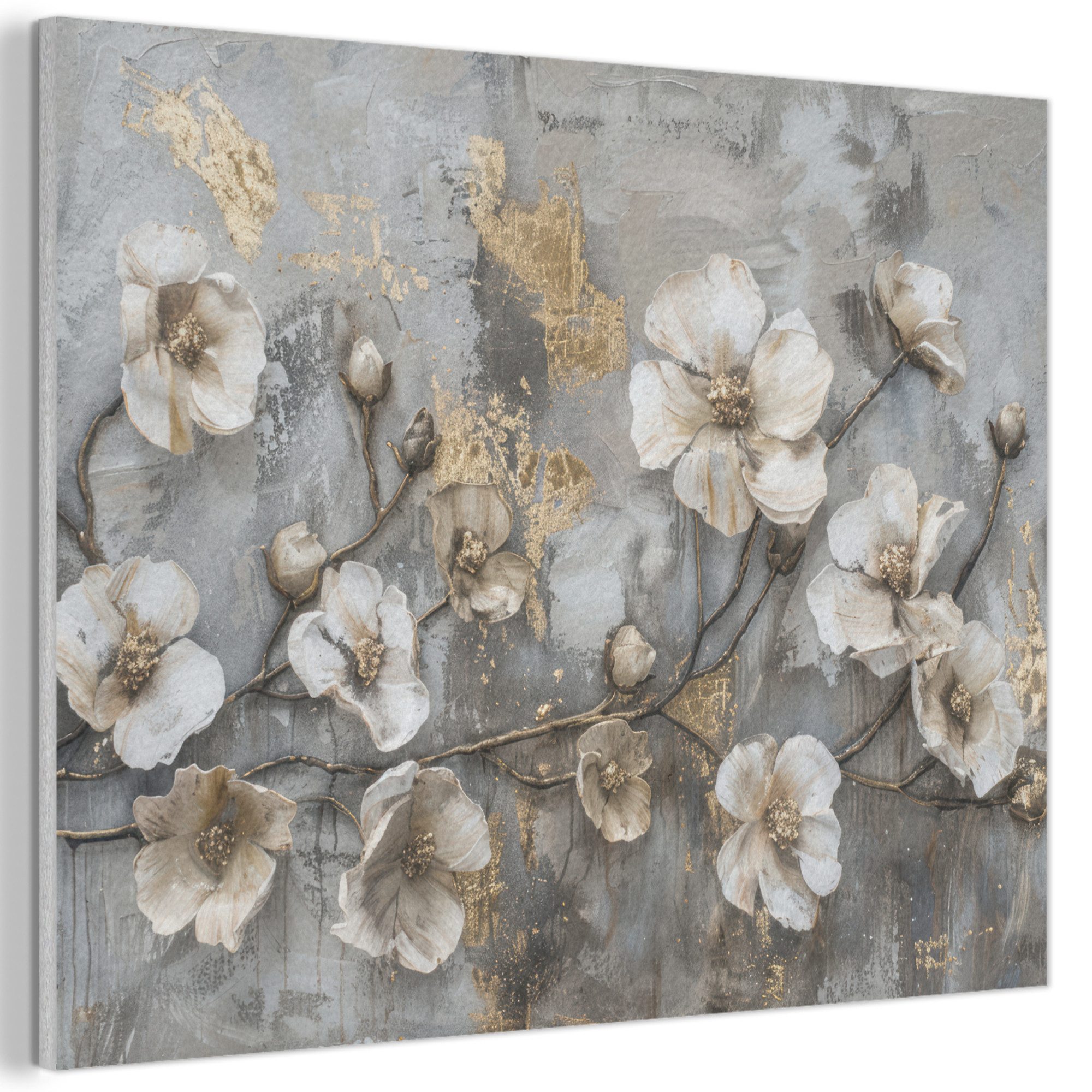 MuchoWow Gemälde Blumen - Weiß - günstig online kaufen