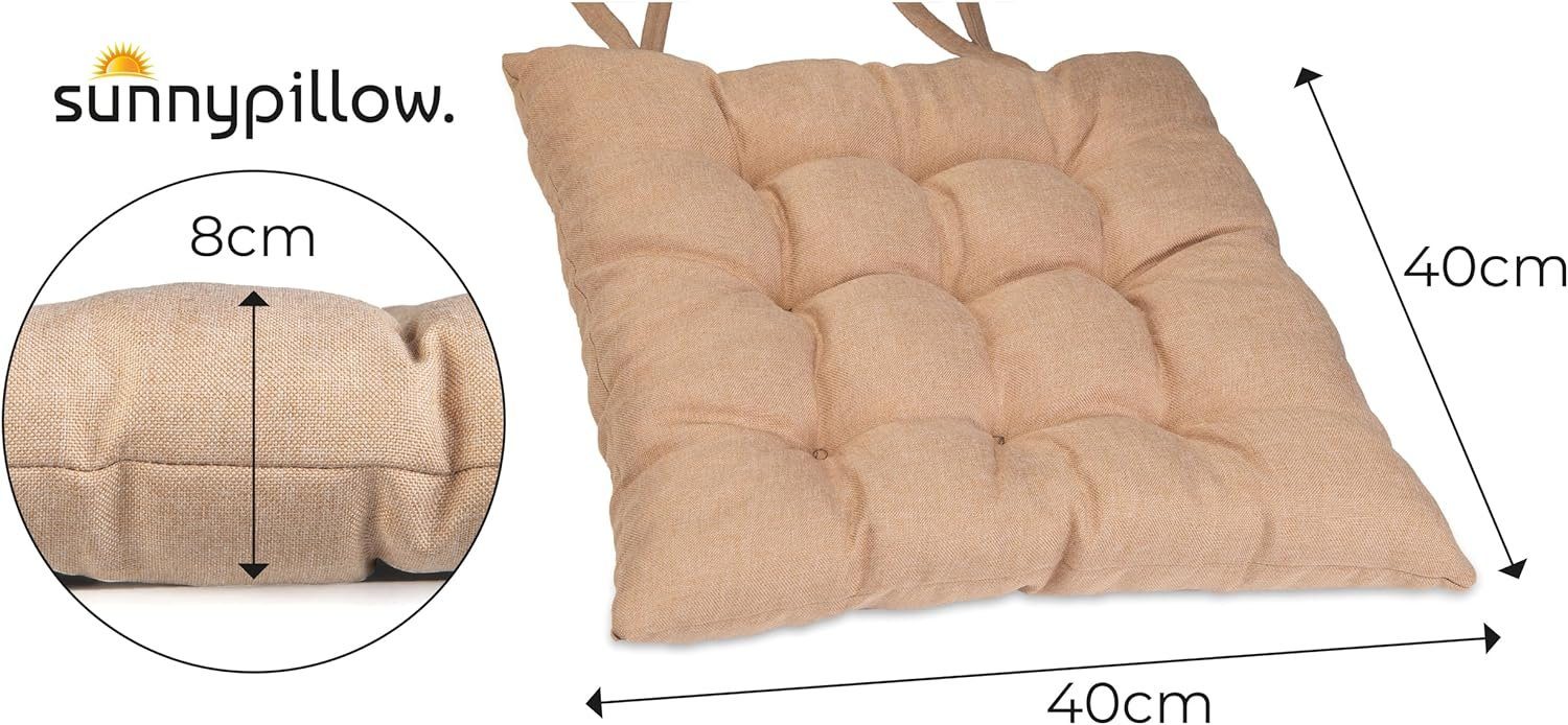 sunnypillow Stuhlkissen 4er Set Stuhlkissen mit Bändern Ontario, Beige