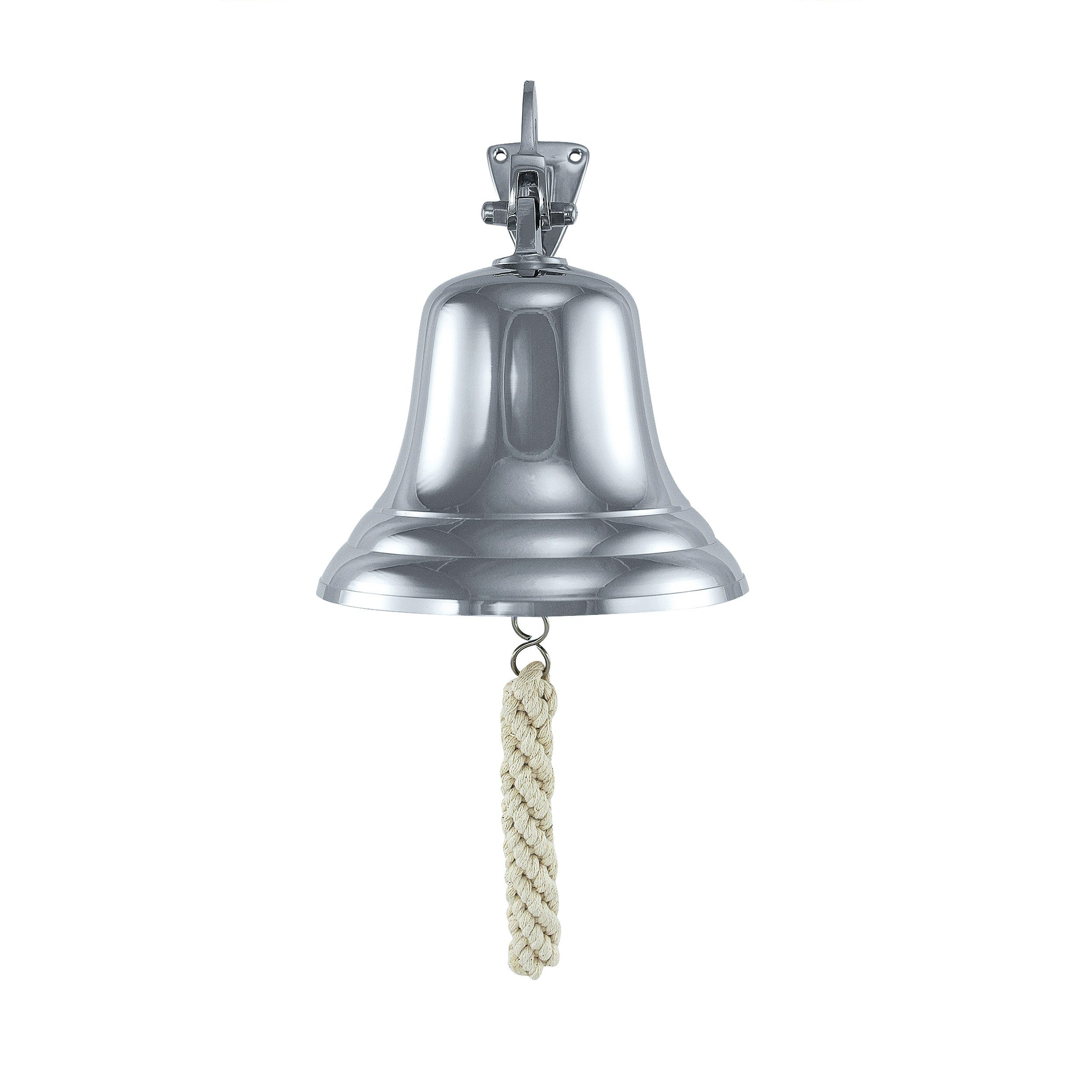 NKlaus Dekofigur Schiffsglocke Messing silber mit Wandhalter & Bändsel 10cm leichte Aus, Made in Germany