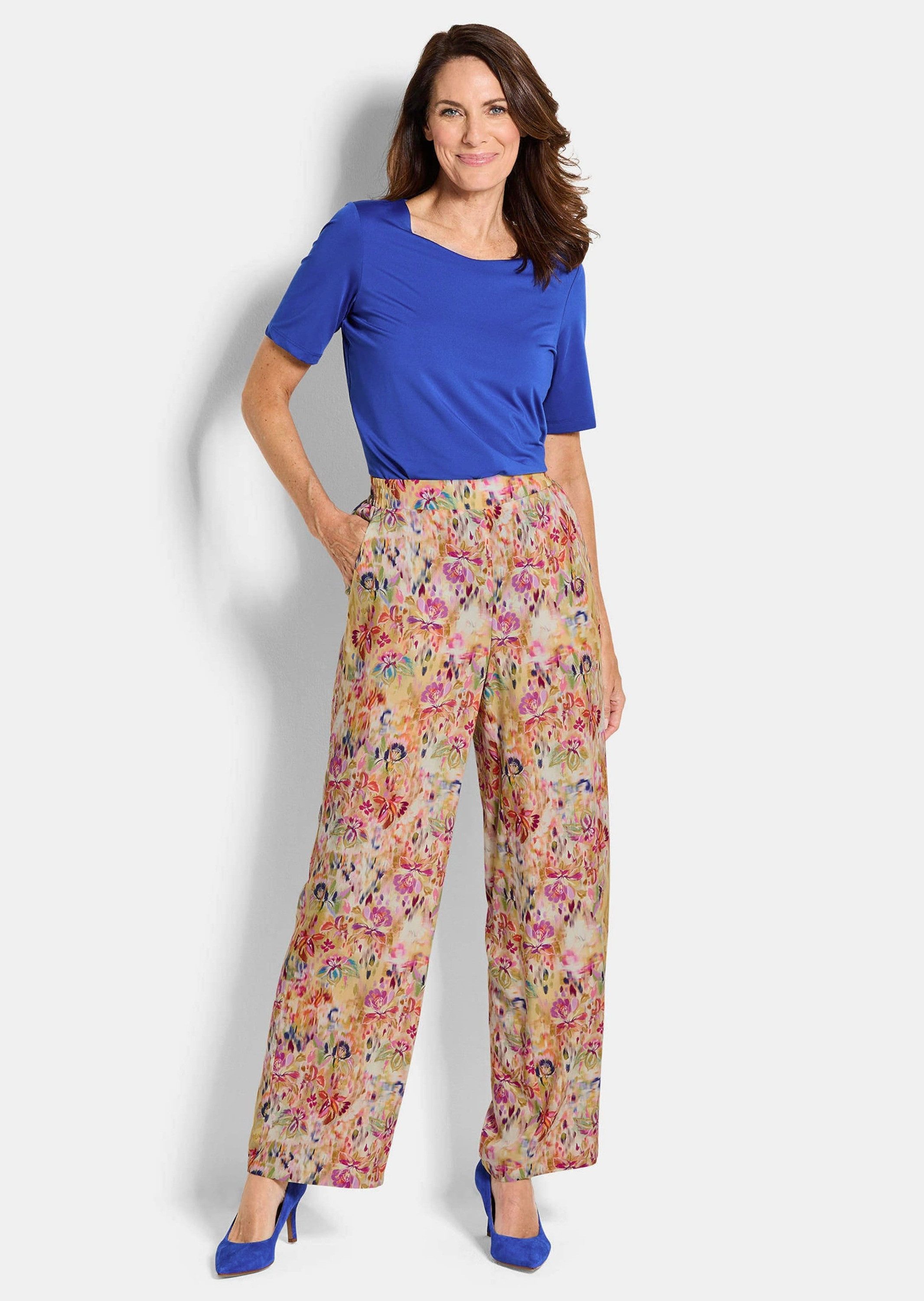 GOLDNER Stoffhose Schlupfhose mit floralem Print Viskosehose mit Teildehnbu günstig online kaufen
