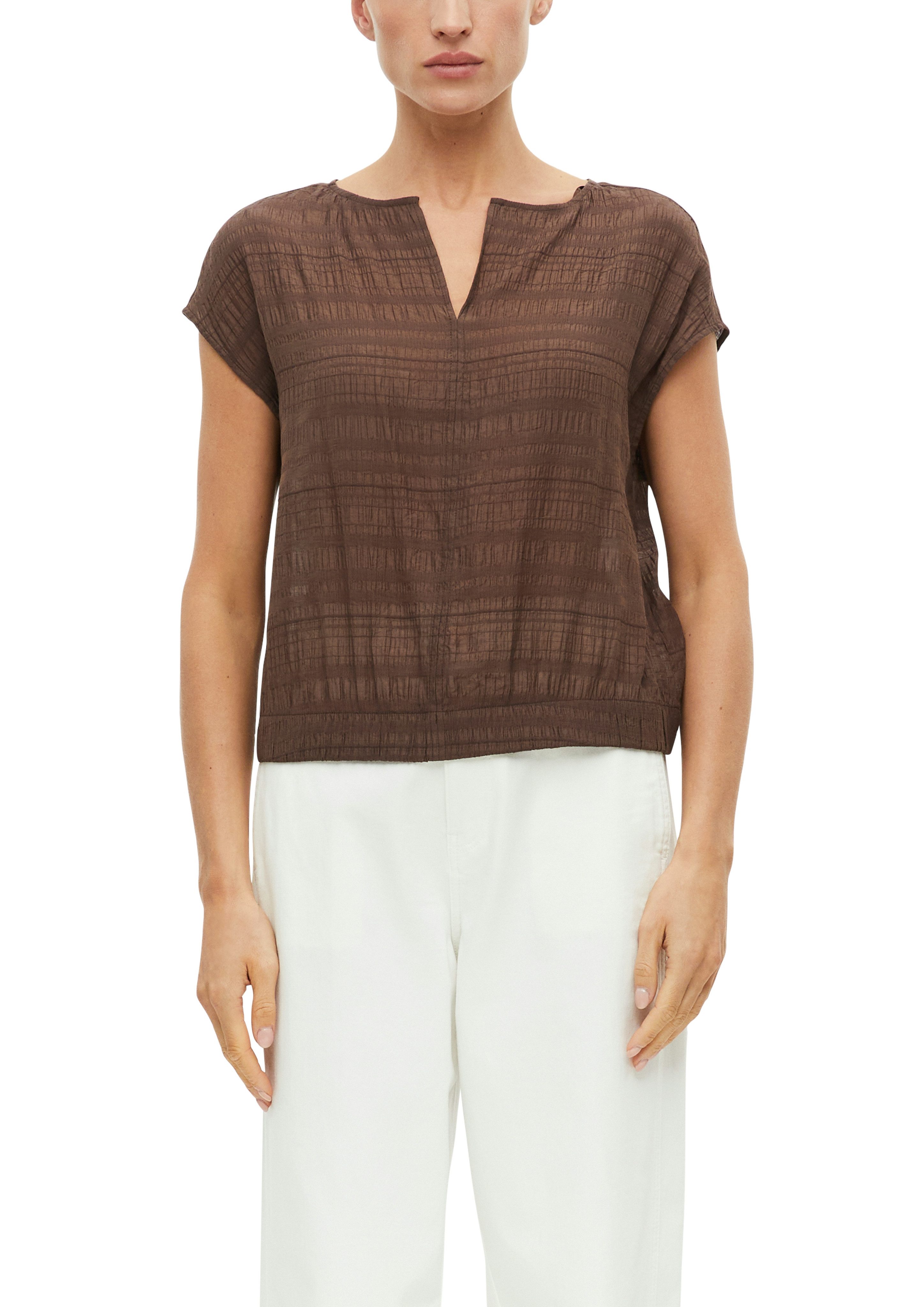s.Oliver BLACK LABEL Kurzarmbluse Sommerbluse - kurz und mit feiner Struktur