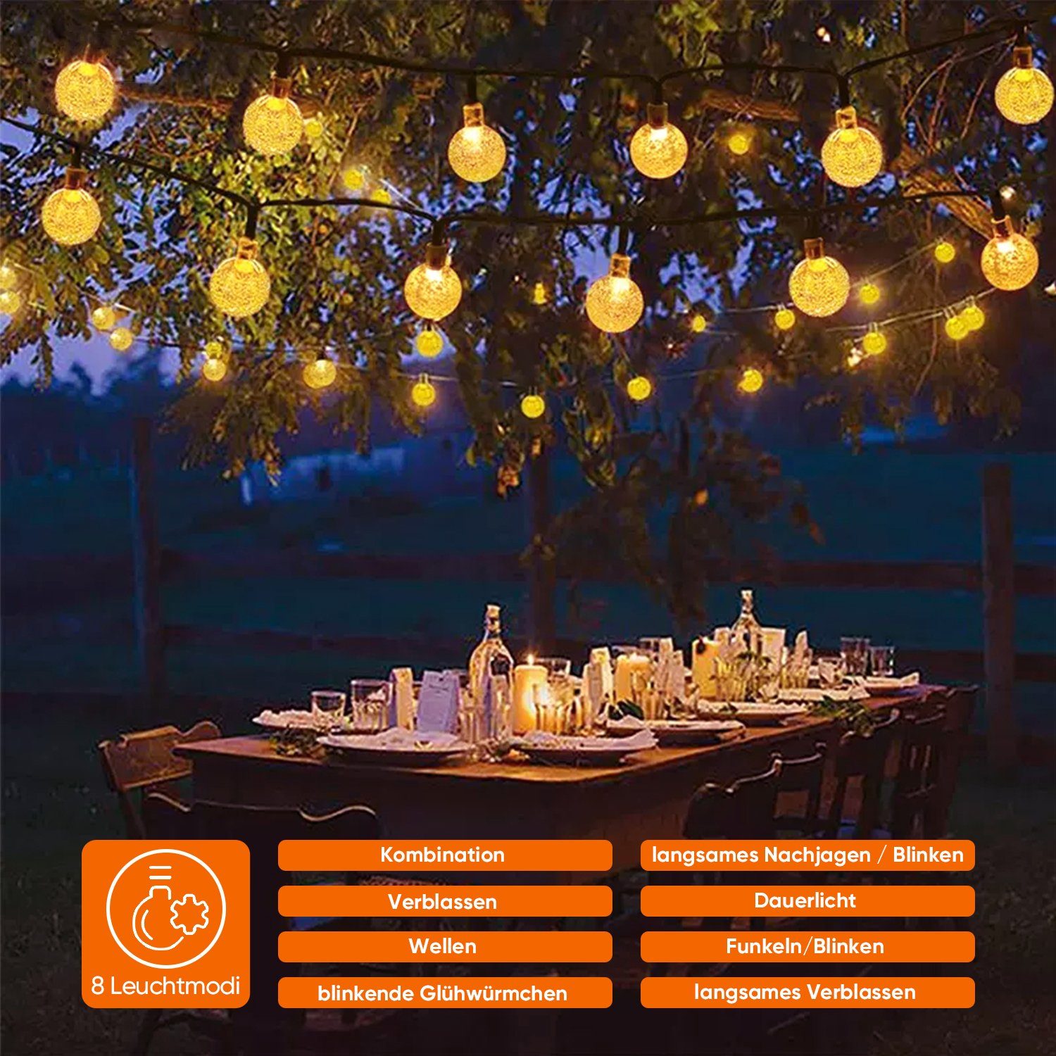 Salcar LED Solarleuchte LED Kugel-Lichterkette Außen Solar Gartenleuchte Weihnachtsdeko, 2 Lademodi USB & Solar /3 Helligkeitsstufen/8 Leuchtmodi/Timerfunktion
