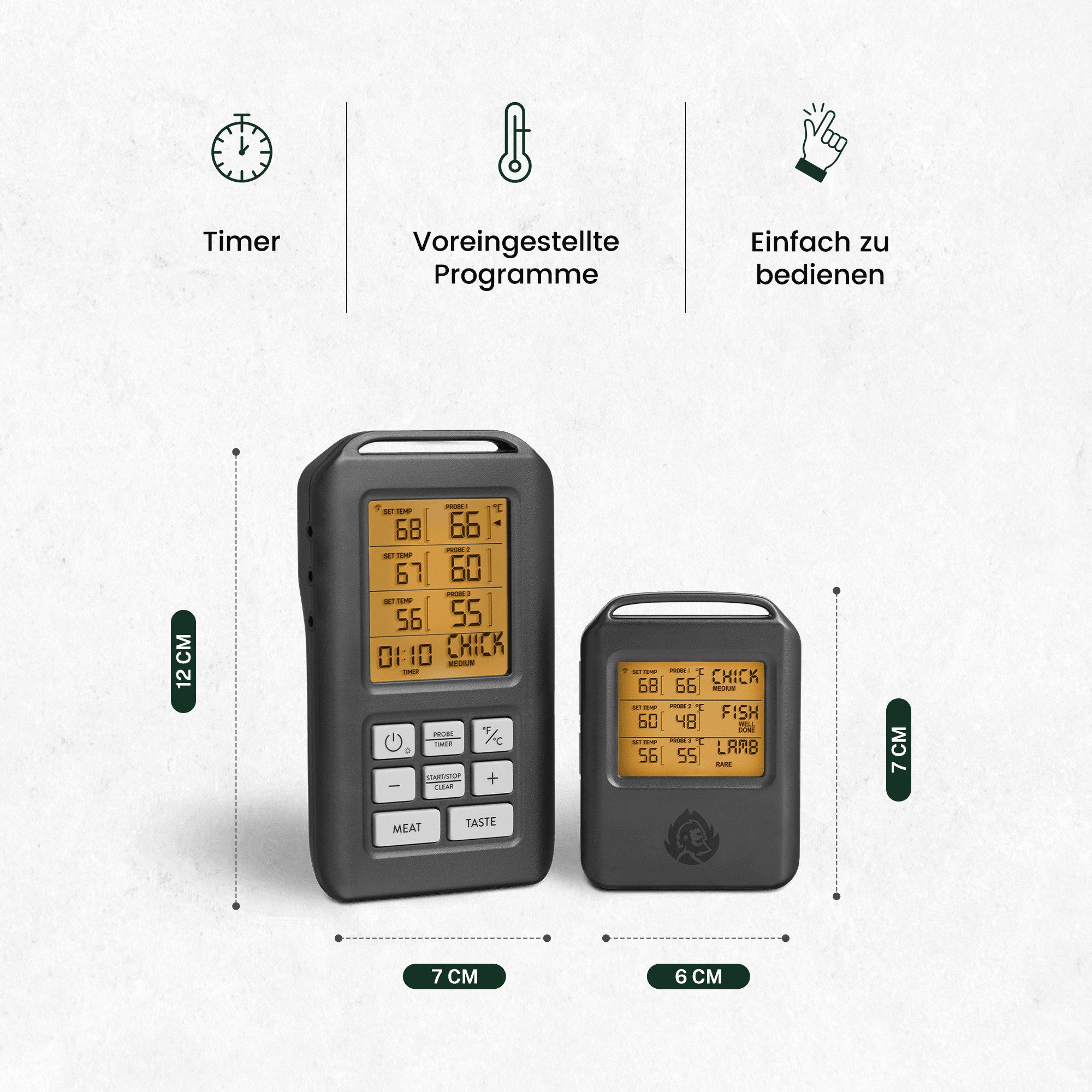 BURNHARD® Grillthermometer Digitales BBQ Thermometer, inkl. 4 Sonden