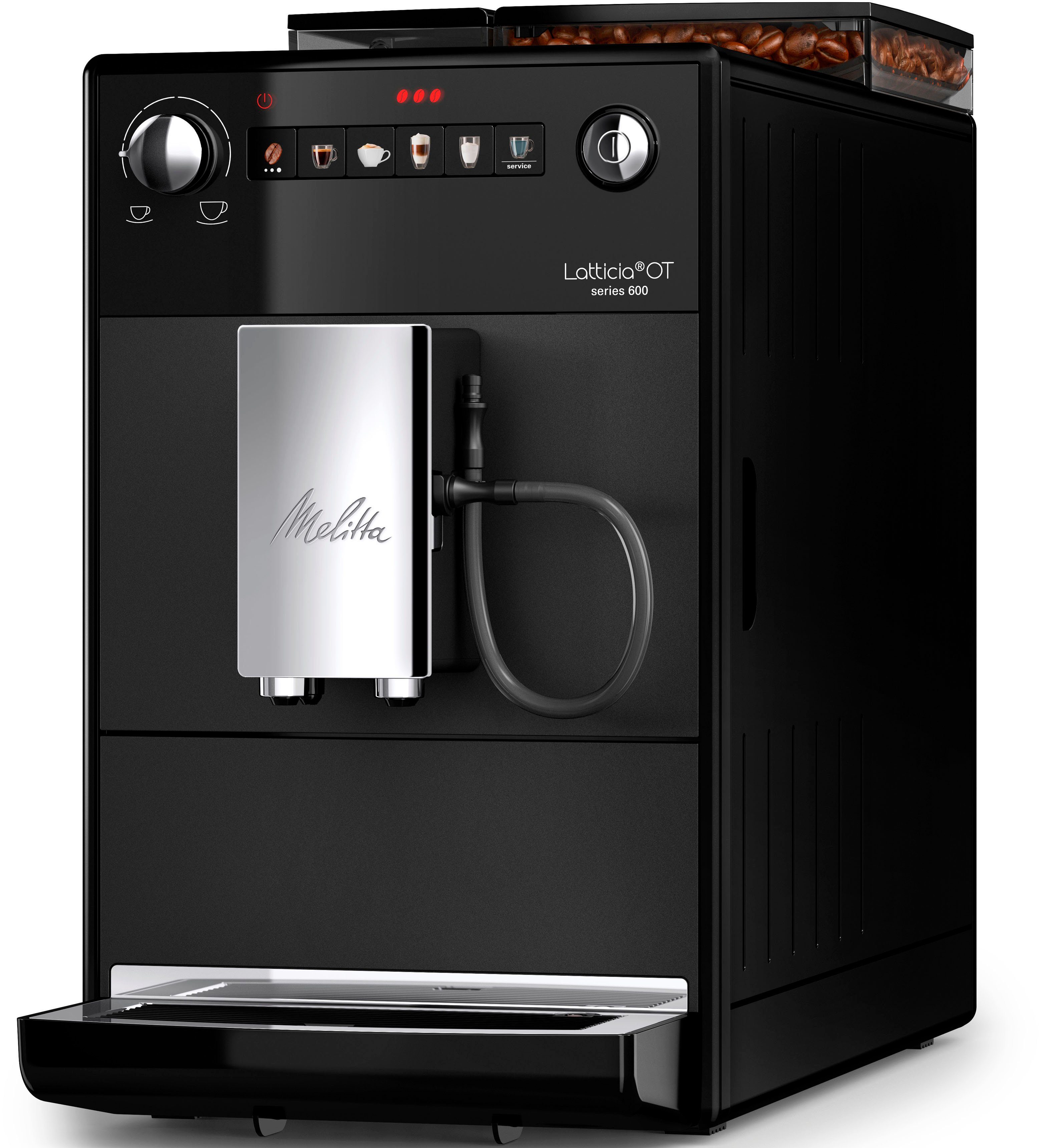 Latticia® schwarz, One Touch Wassertank XL F300-100, Bohnenbehälter kompakt, Kaffeevollautomat XL Melitta & aber