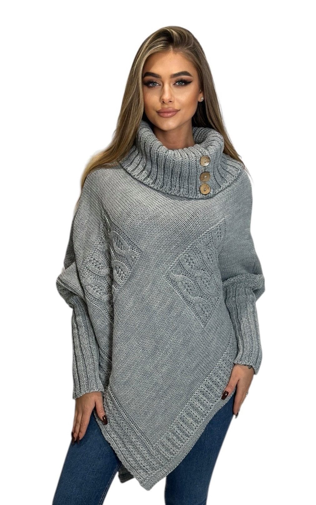 Mississhop Strickponcho Poncho Strick Sweatshirt Pullover günstig online kaufen