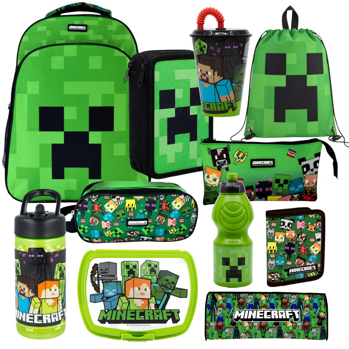 Minecraft Schulrucksack Minecraft Schulrucksack-Set XXL 11-teilig für Schule & Freizeit (11-tlg)