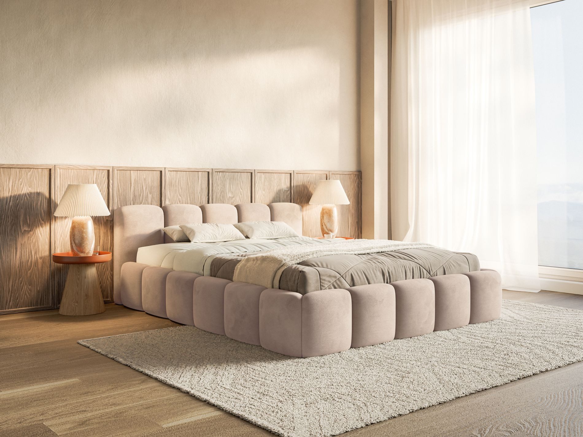 Selsey Polsterbett CLOUDY LOW, Bouclé, Chenille oder Velours, mit/ohne Bettkasten, 140–200 cm