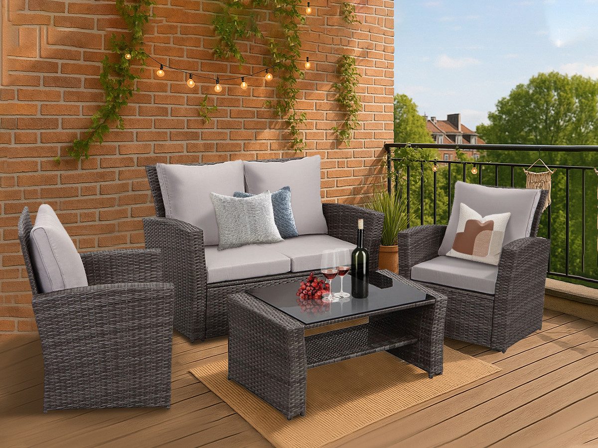MeXo Gartenlounge-Set Gartenmöbel-Set aus handgefertigtem Poly-Rattan, günstig online kaufen