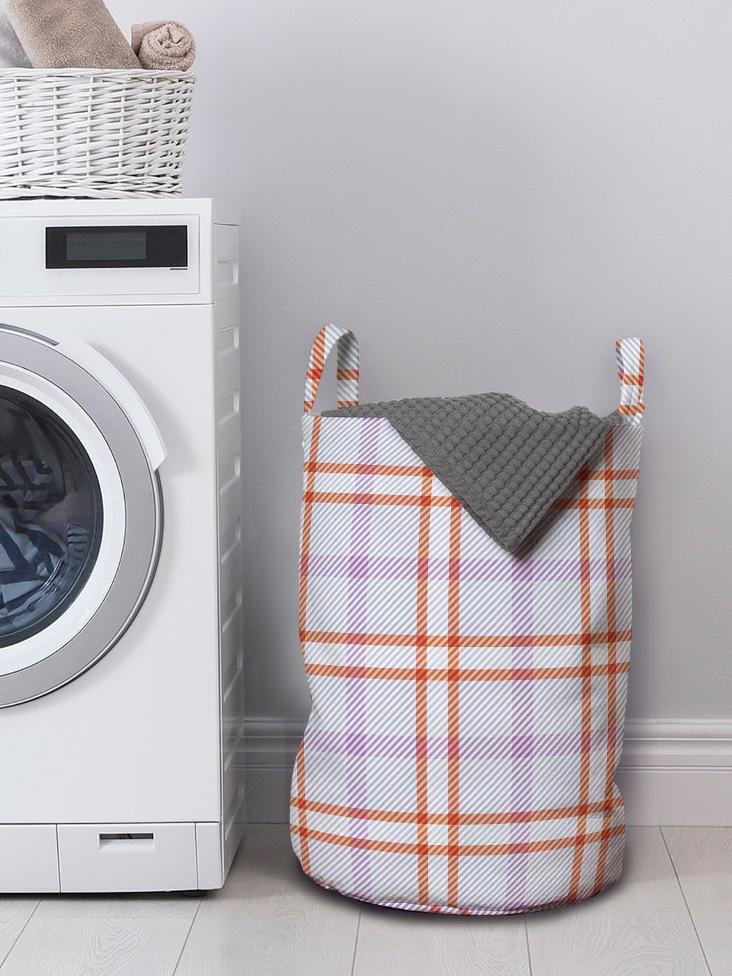 Abakuhaus Wäschesäckchen Wäschekorb mit Kordelzugverschluss Karo-Muster Waschsalons, Plaid Griffen Soft-Streifen für in