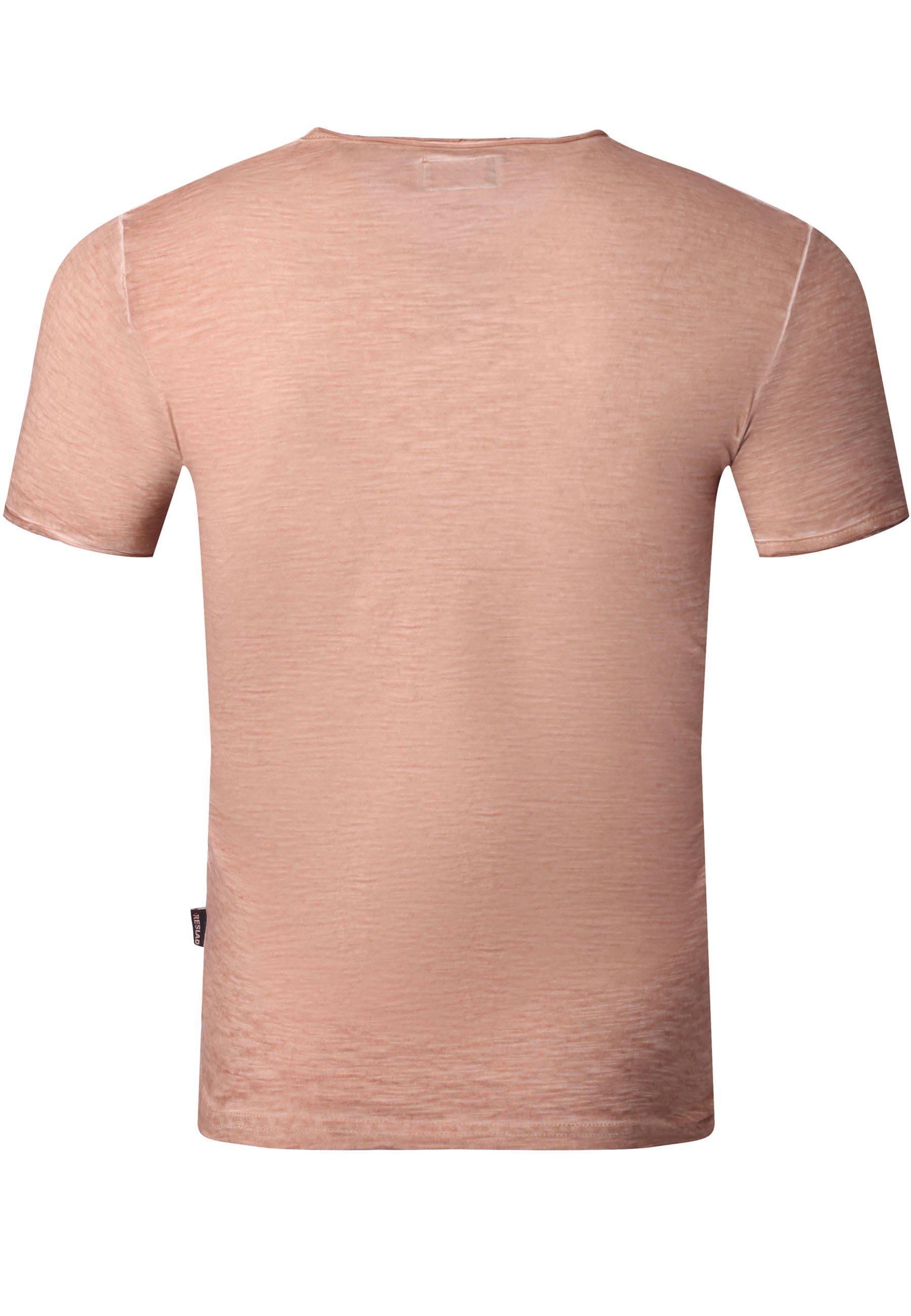 Vintage T-Shirt Herren Optik V-Ausschnitt Reslad Shirt Vintage Shirt Männer V-Neck T-Shirt camel-braun verwaschen (1-tlg) Style Reslad