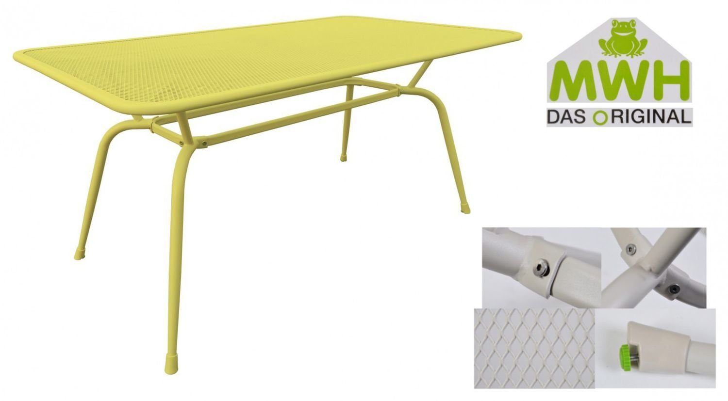 MWH Gartentisch MWH-Tisch Gartentisch Conello 160x90x74cm Streckmetalltisch gelb Tisch