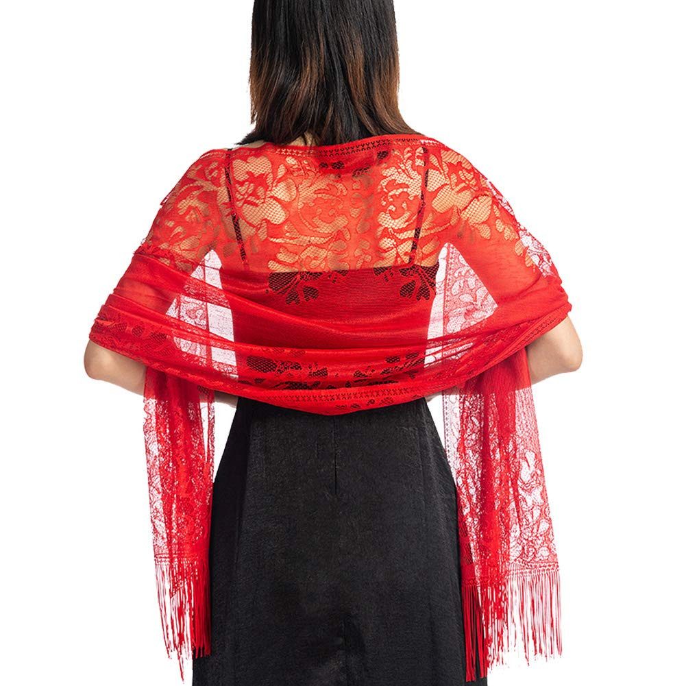 Bextsrack Modeschal Stola Damen Halstuch Durchbrochene Spitze Sommer Schal Damen, Festliche Stola für Abendkleid oder Brautkleid Hochzeit Scarf