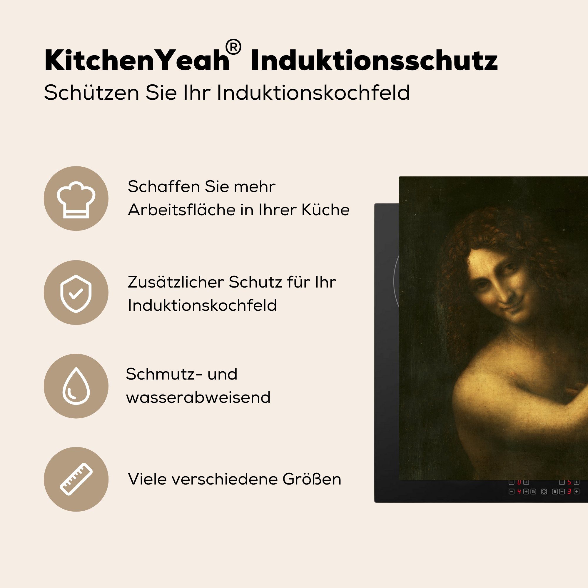 MuchoWow Herdblende-/Abdeckplatte Johannes der Leonardo Arbeitsplatte küche Vinyl, 78x78 für (1 Vinci, - tlg), Ceranfeldabdeckung, da cm, Täufer