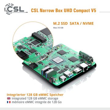 CSL Narro Box Ultra HD Compact v5 PC (Intel® Celeron N5100, Intel® UHD Graphics, 4 GB RAM, 256 GB SSD, passiver CPU-Kühler)