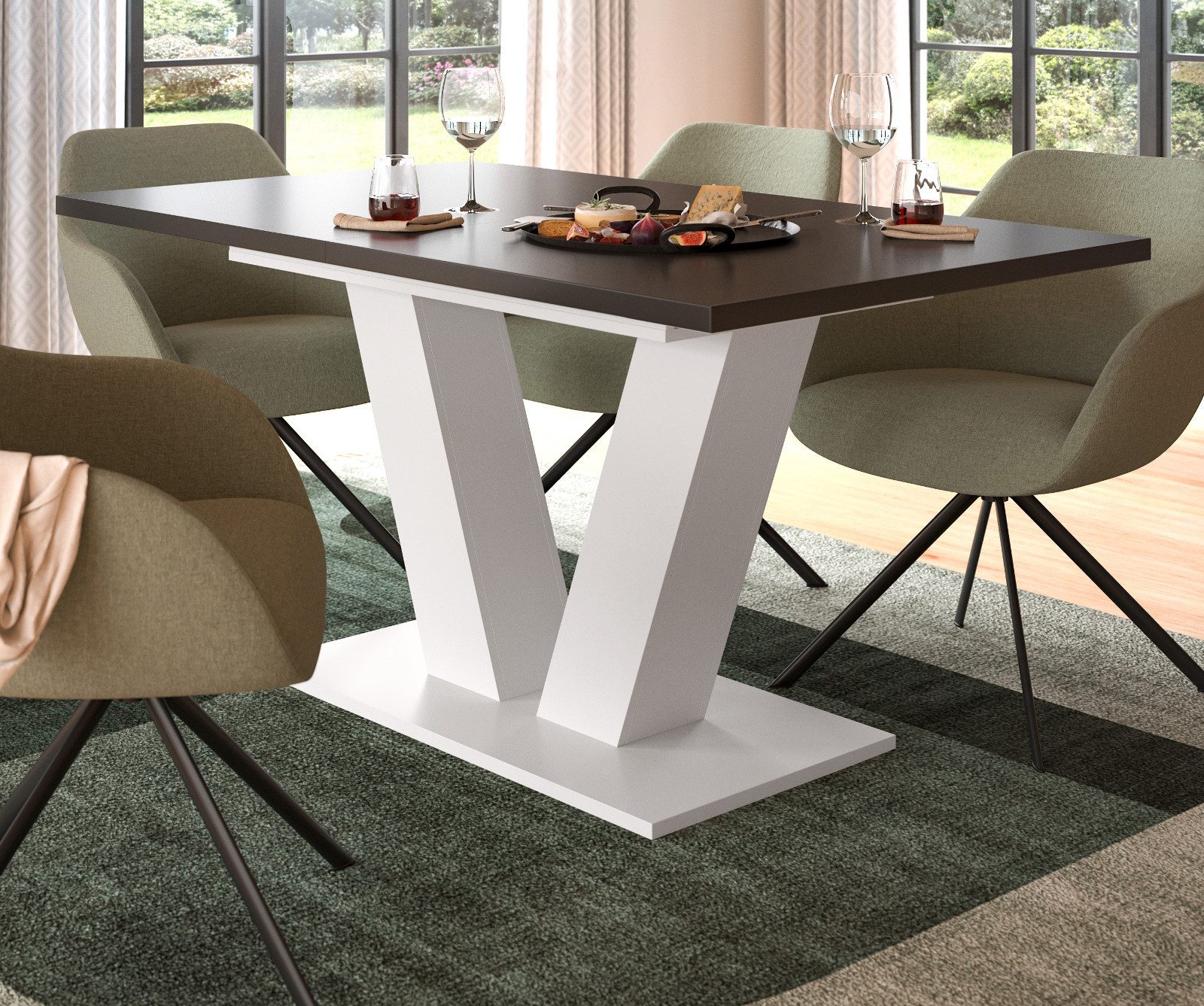 Inn.Furn Esstisch Home-X (Küchentisch in weiß und grau, ausziehbar von 150 auf 190 cm), Melaminbeschichtet, 4 bis 8 Personen