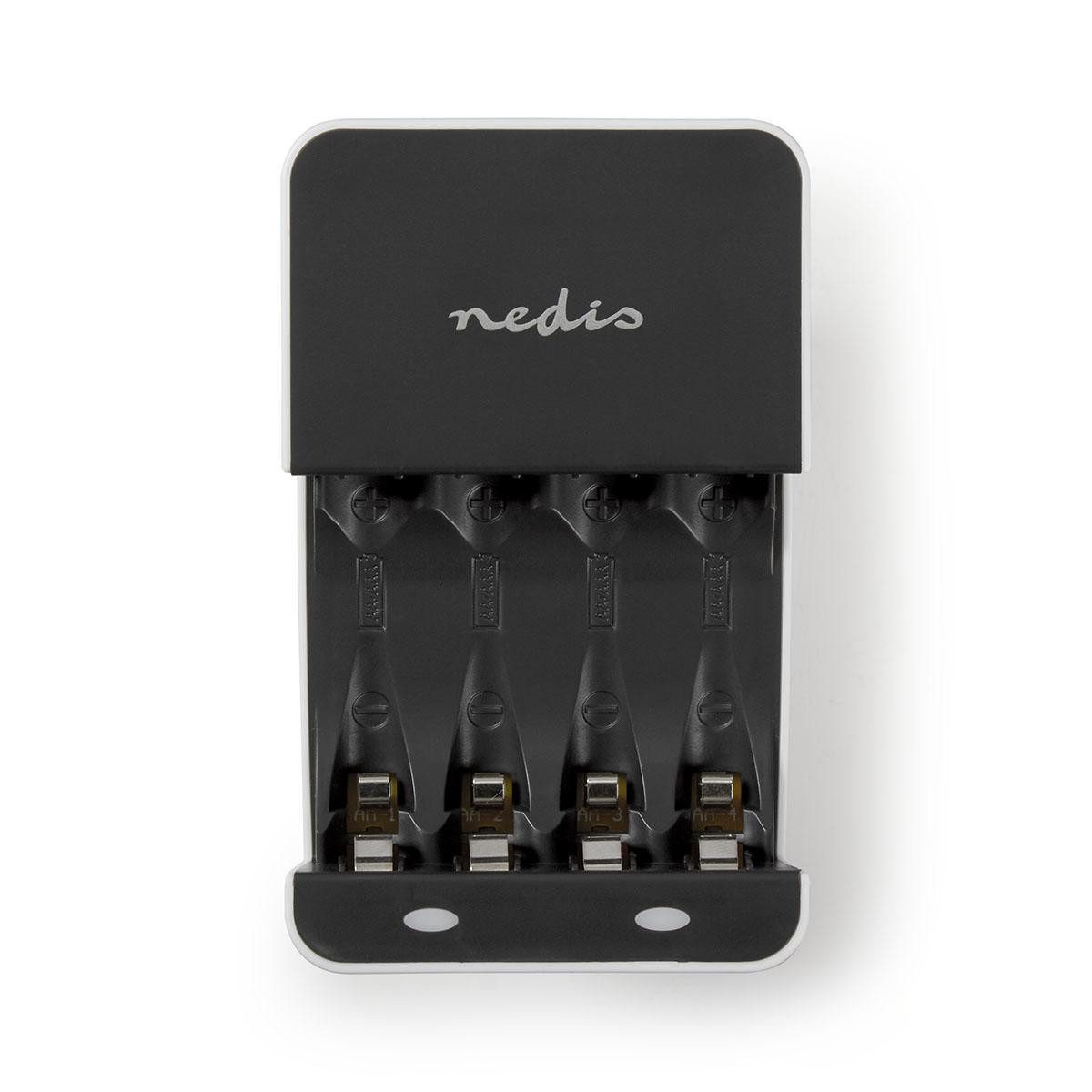 Nedis BACH05 Akku-Ladestation (1-tlg., NiMH, Ladeerhaltung, für 2 oder 4 Zellen, für Zuhause und unterwegs)