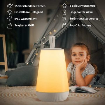 autolock LED Nachttischlampe Bunte LED Nachttischlampe Touch Dimmbar,Tragbare LED Lampe, ohne Fernbedienung, LED fest integriert, 15 Farben 3 Modi für Kinder,Baby,Schlafzimmer,Wohnzimmer,Camping