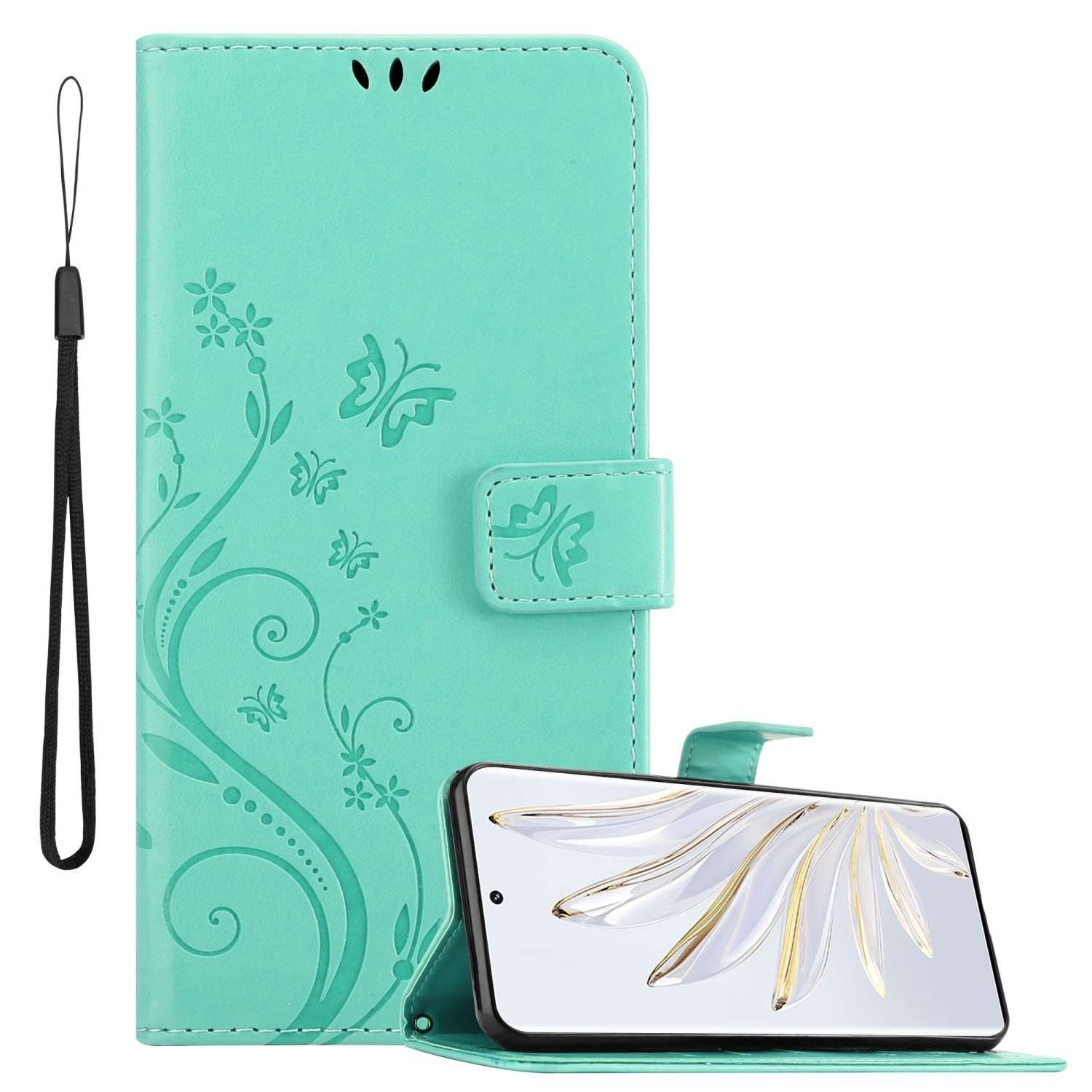 Cadorabo Handyhülle für Honor 70 Hülle Honor 70, Hülle Schutzhülle Blumen Flower mit Standfunktion Kartenfach Magnet